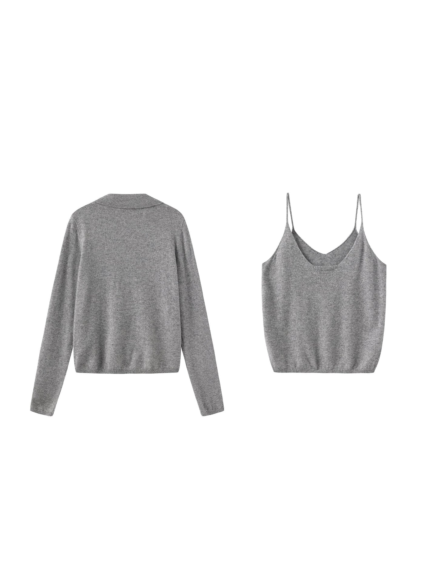 Zip-Up Collared Cropped Knit Cardigan & Vest Set