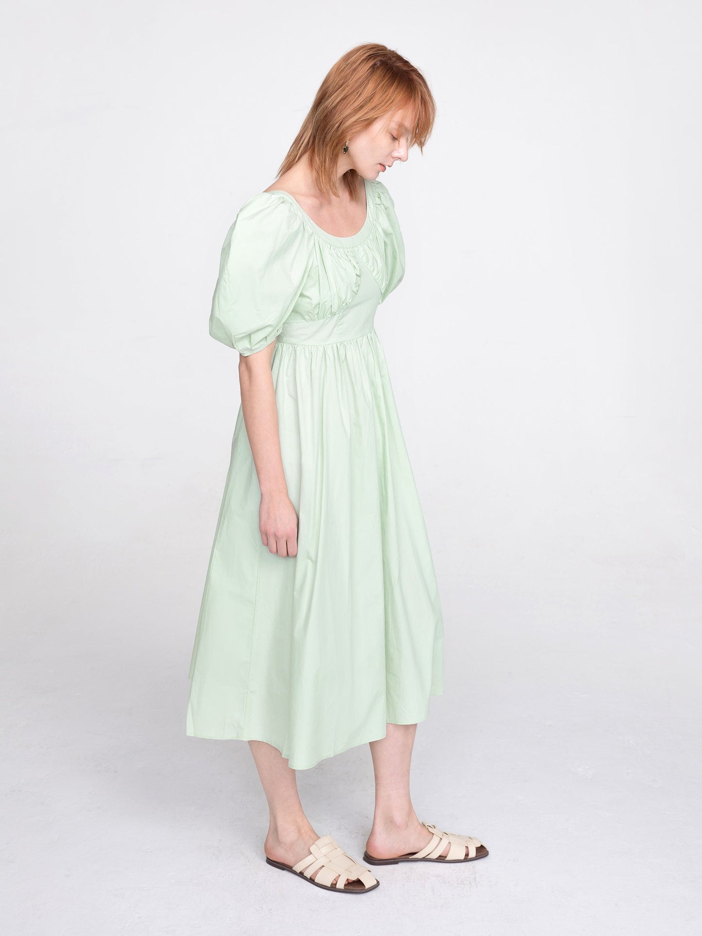 CUBIC Women's French Retro Bubble Sleeve Midi Dress
