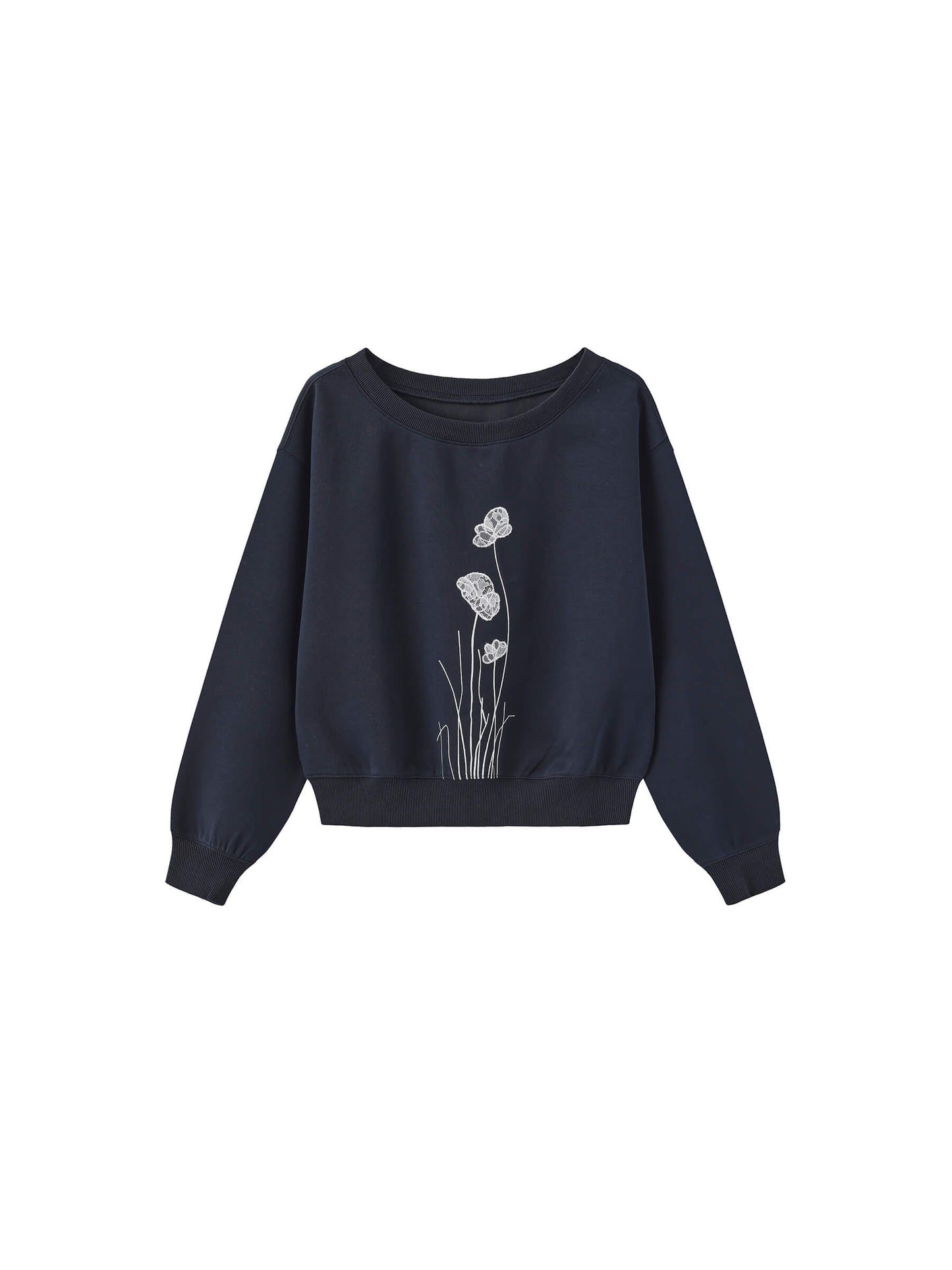 Lace Print Oversized Sweatshirt with Wide Neckline