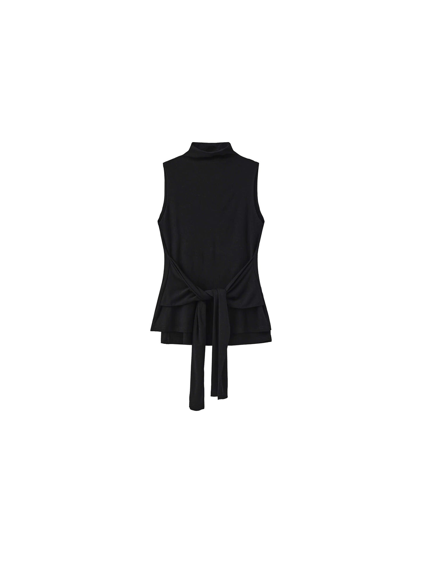 Tie-Detail Sleeveless Mock Neck Top