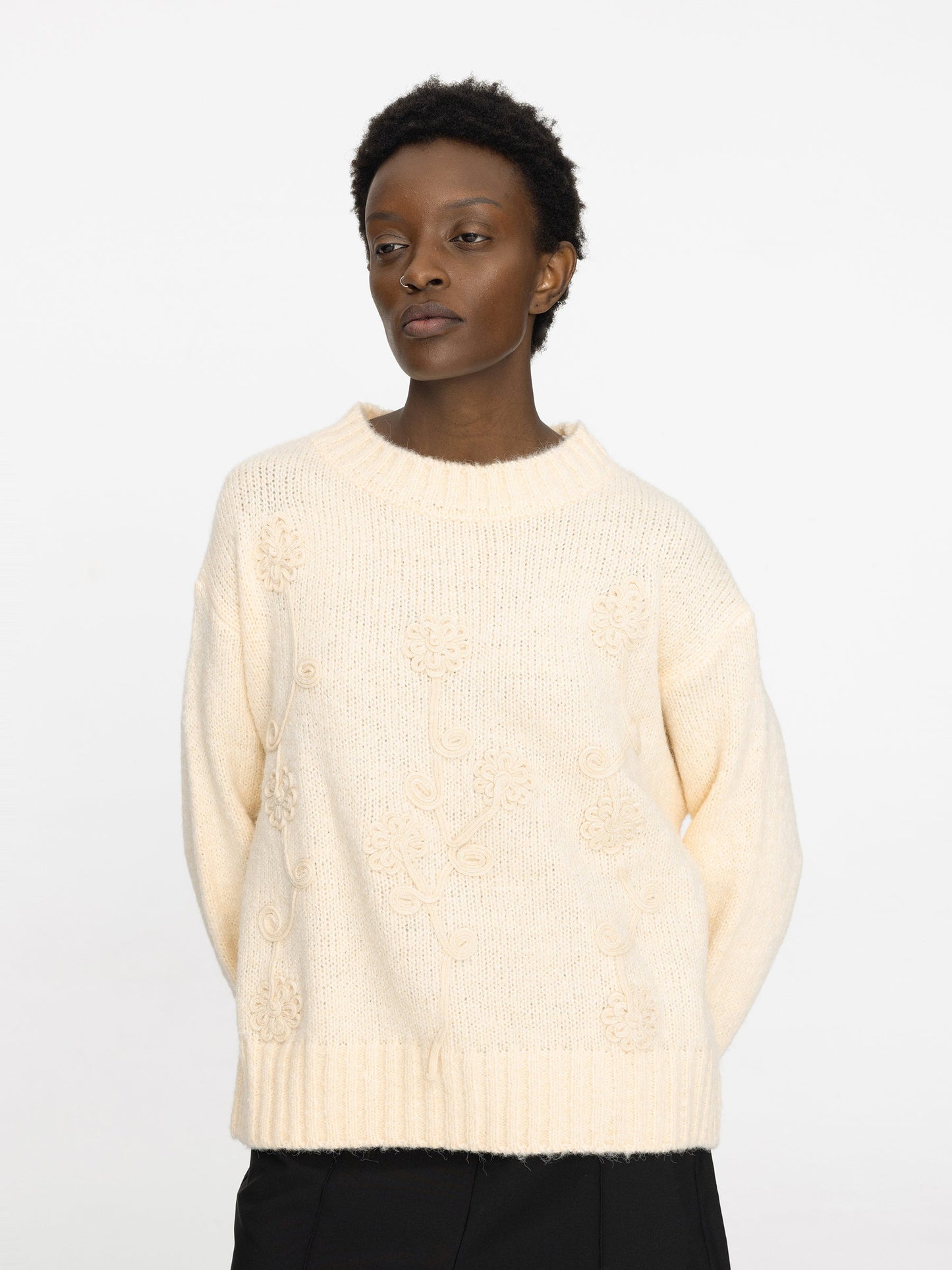 Floral Design Crew Knit Sweater