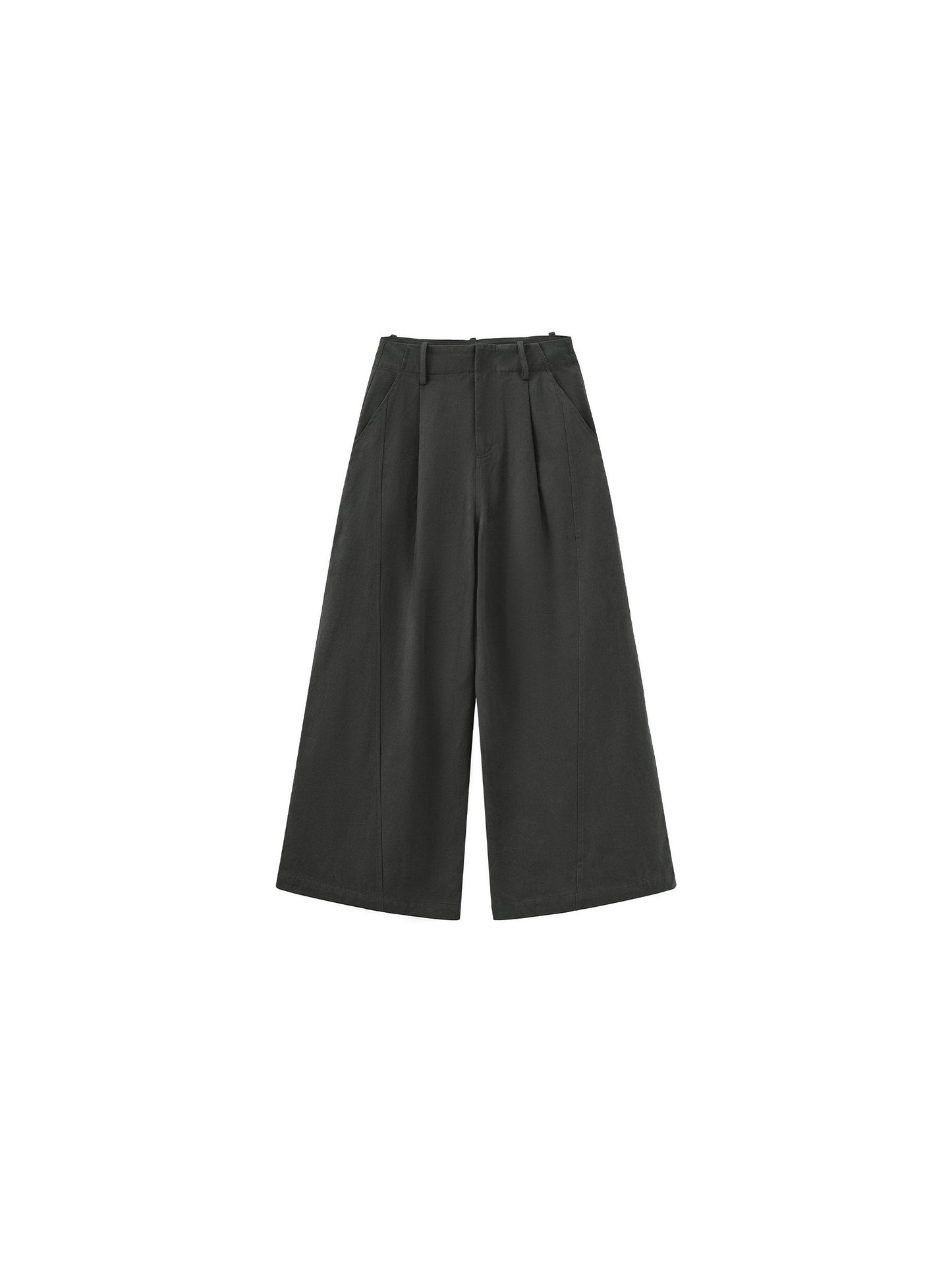 100% Cotton High-Waisted Wide-Leg Casual Trousers