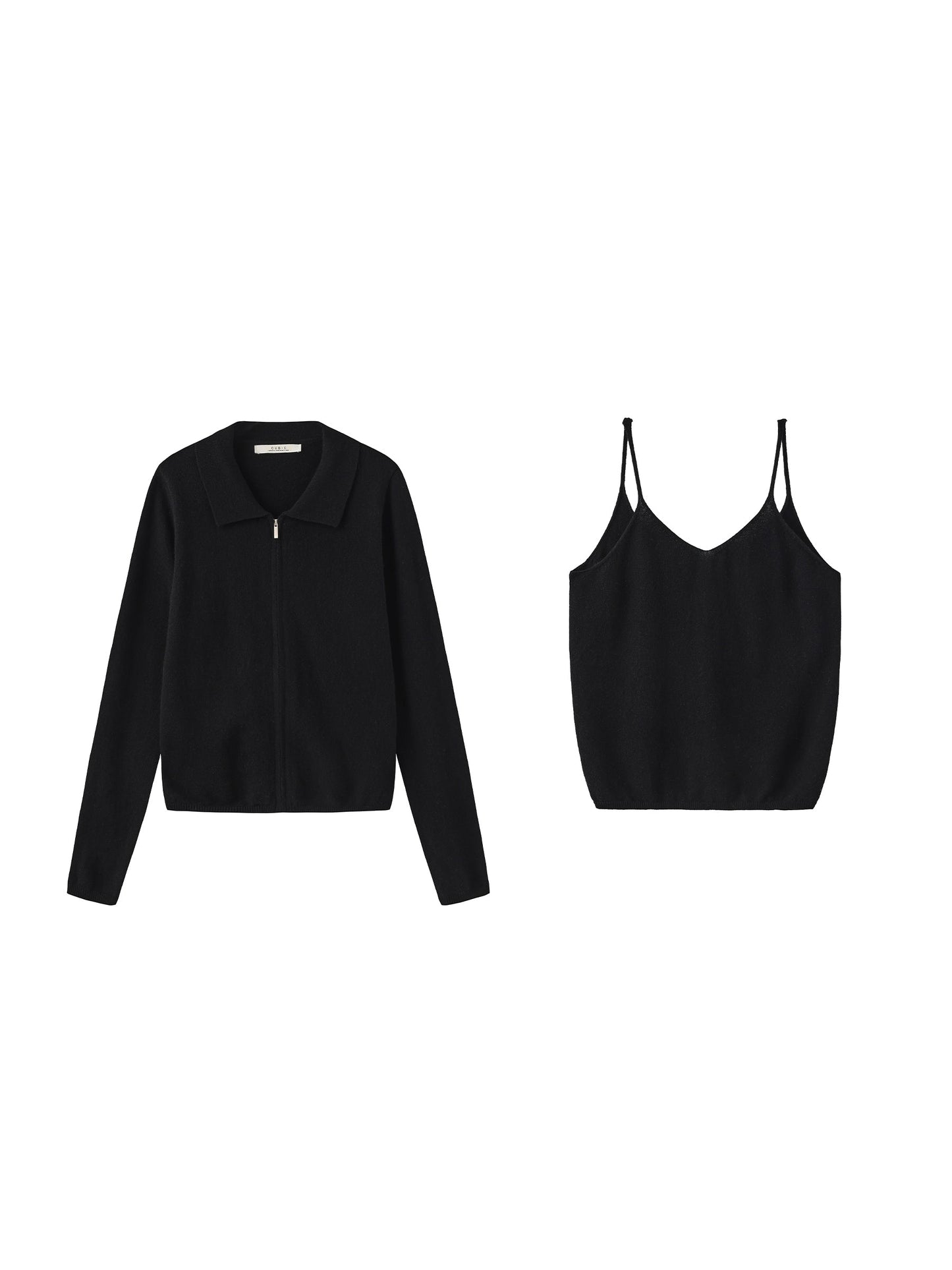 Zip-Up Collared Cropped Knit Cardigan & Vest Set