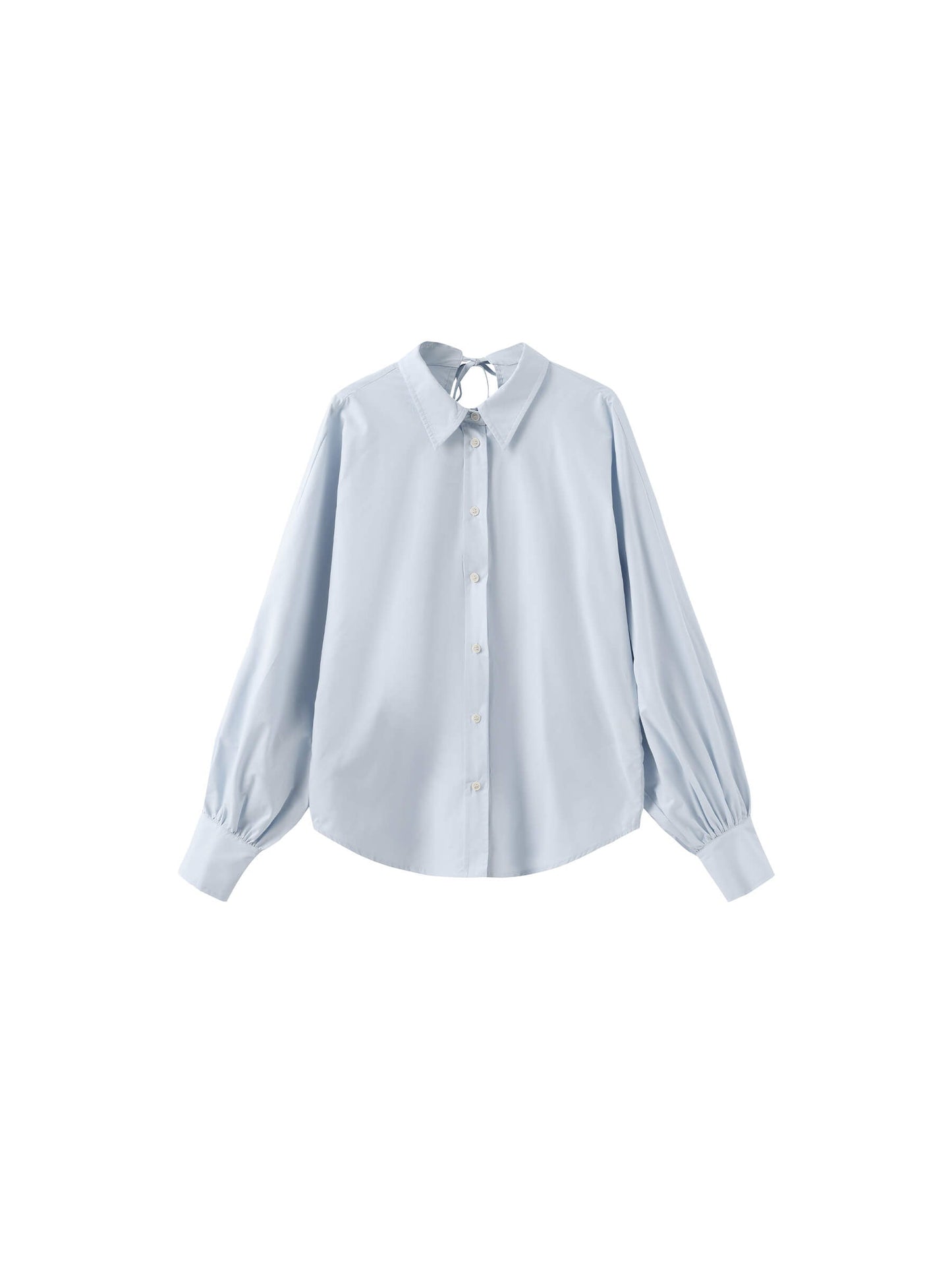 100% Cotton Oversized Balloon Sleeve Backless Tie Shirt