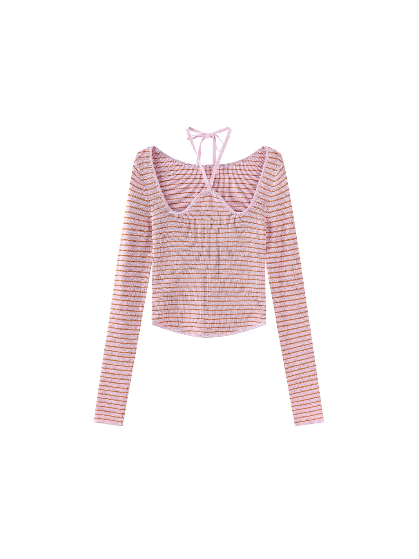 Chest Cut Out Striped Long Sleeve Top
