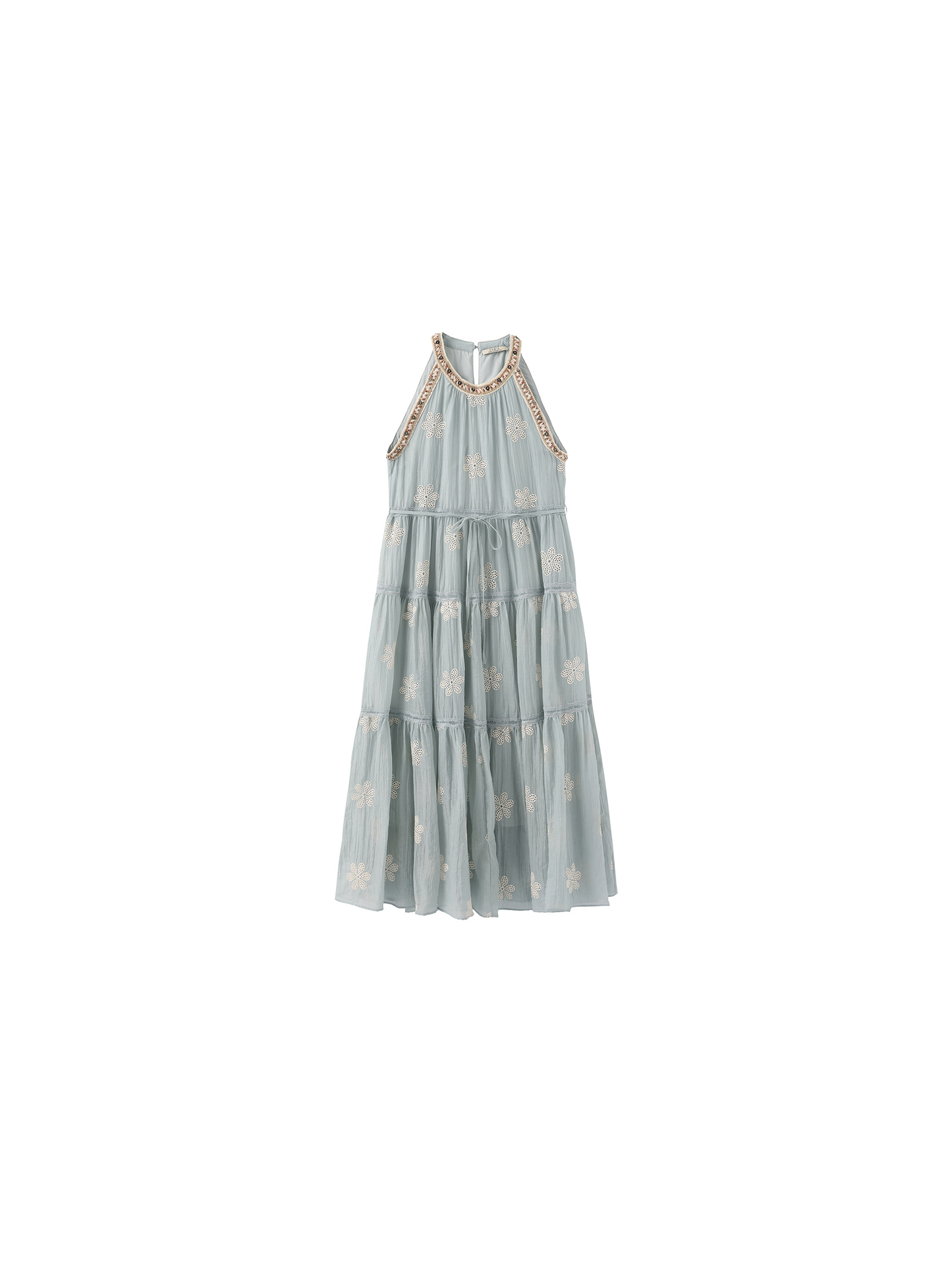 A-Line Halter Round-Neck Embroidered Maxi Dress