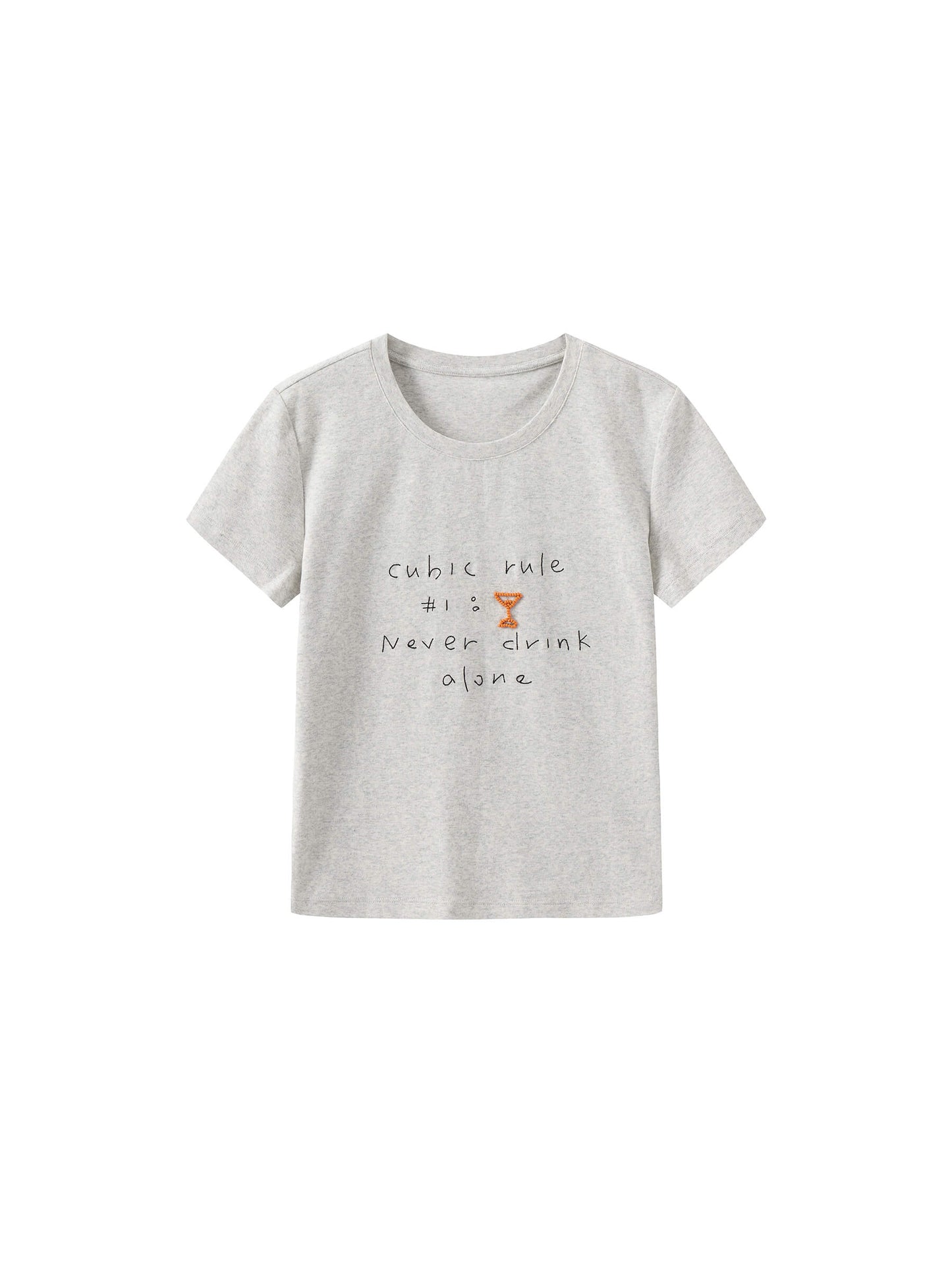 Cropped Letter Embroidered T-shirt