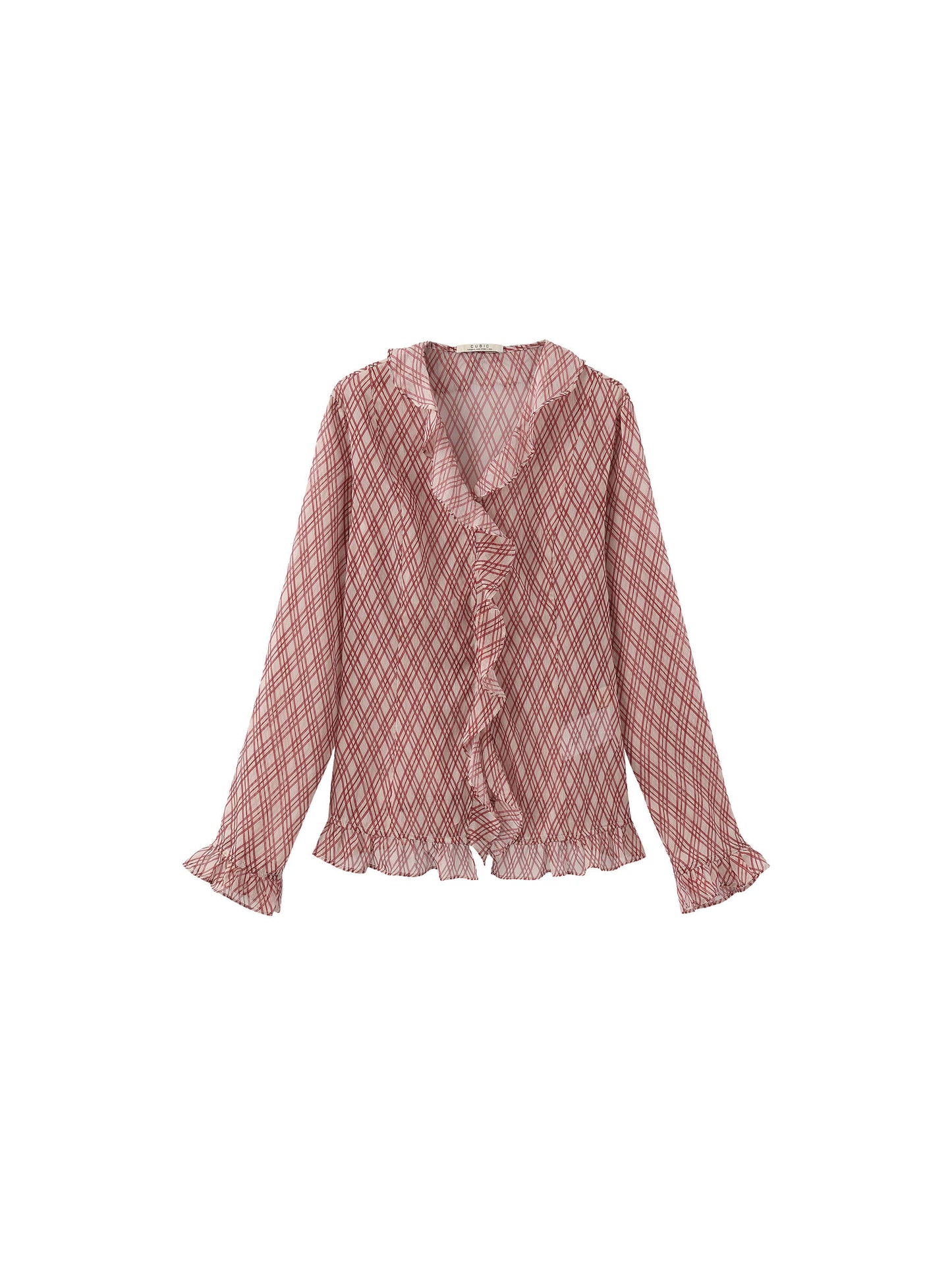 Semi-Sheer Ruffle Trim Check Shirt