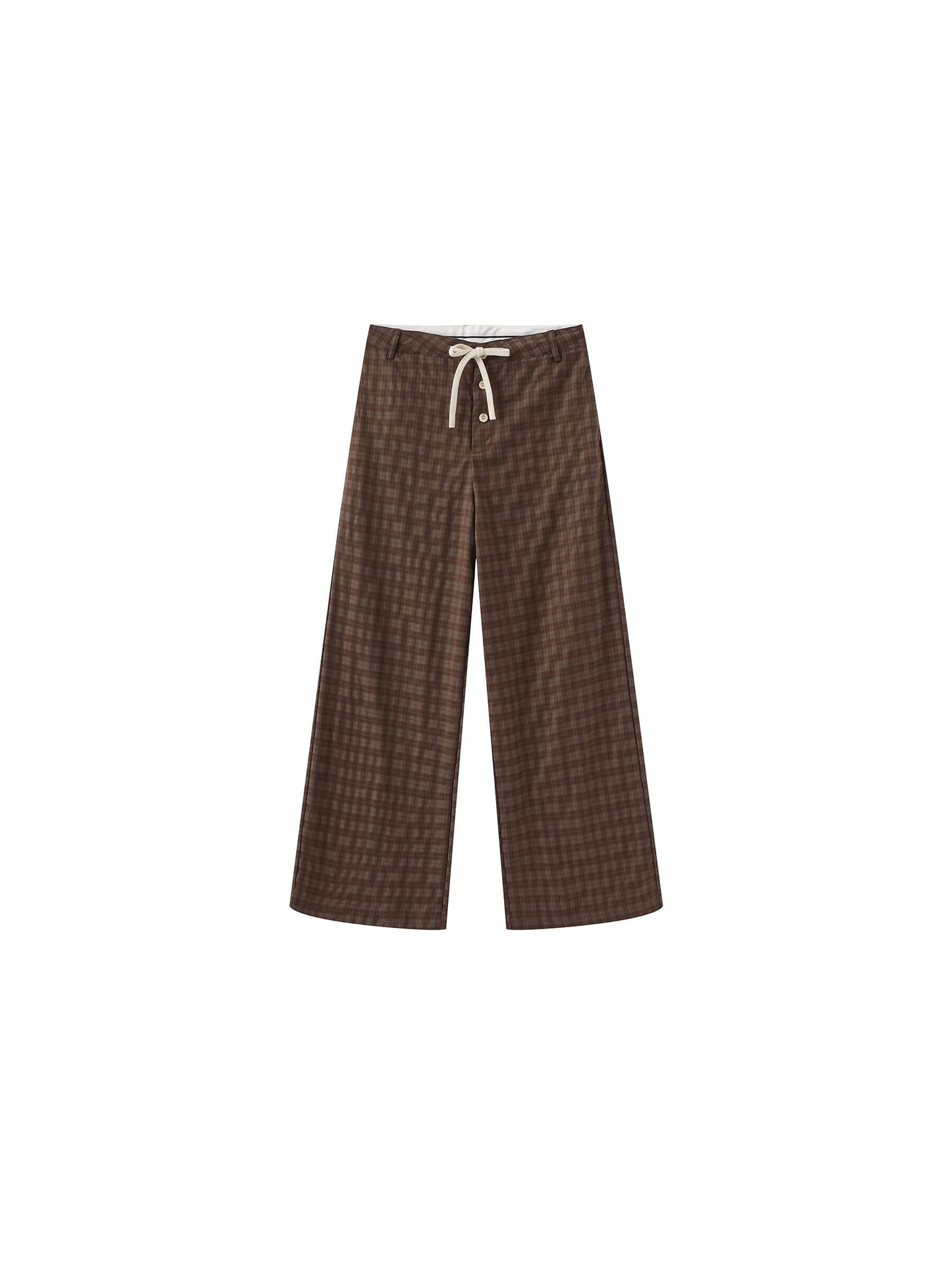 Drawstring Checkered Wide-Leg Casual Pants