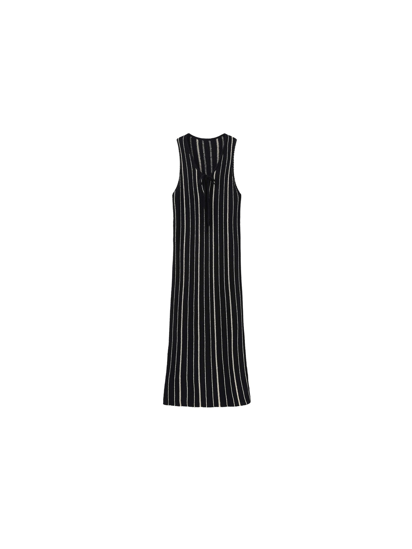 High Slit Striped Knit Sleeveless Dress