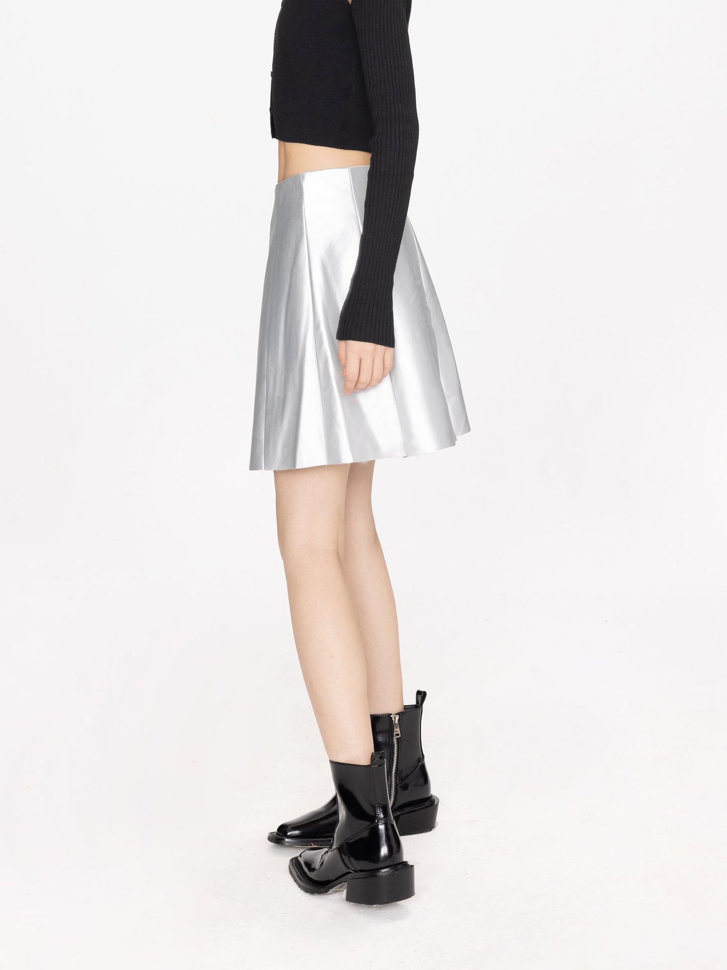 Pleated Faux Leather Skirt