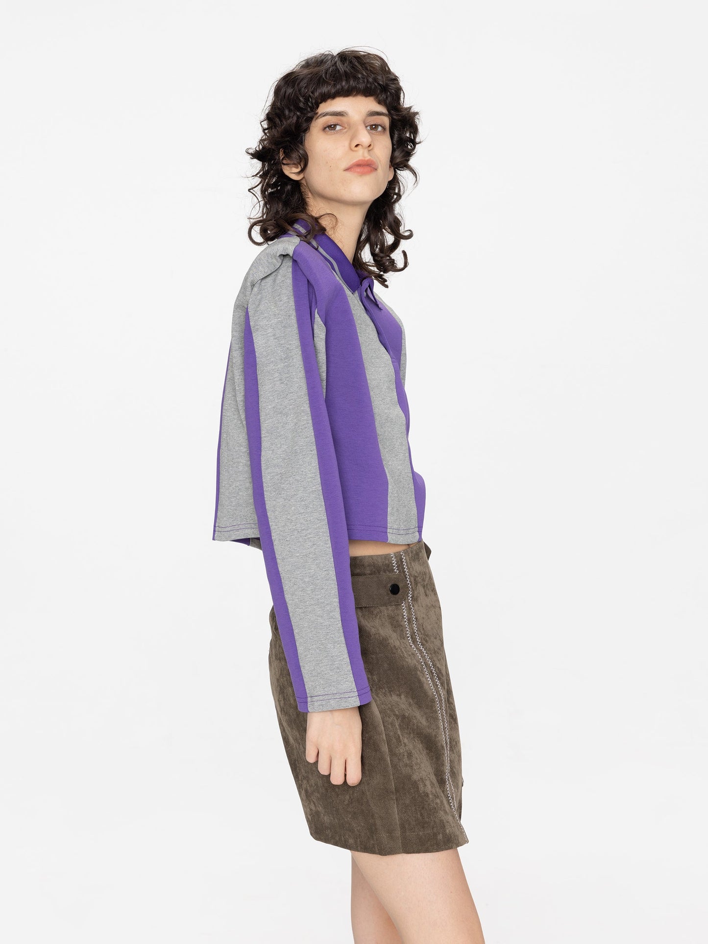 Striped Polo Top with Oversized Shoulders