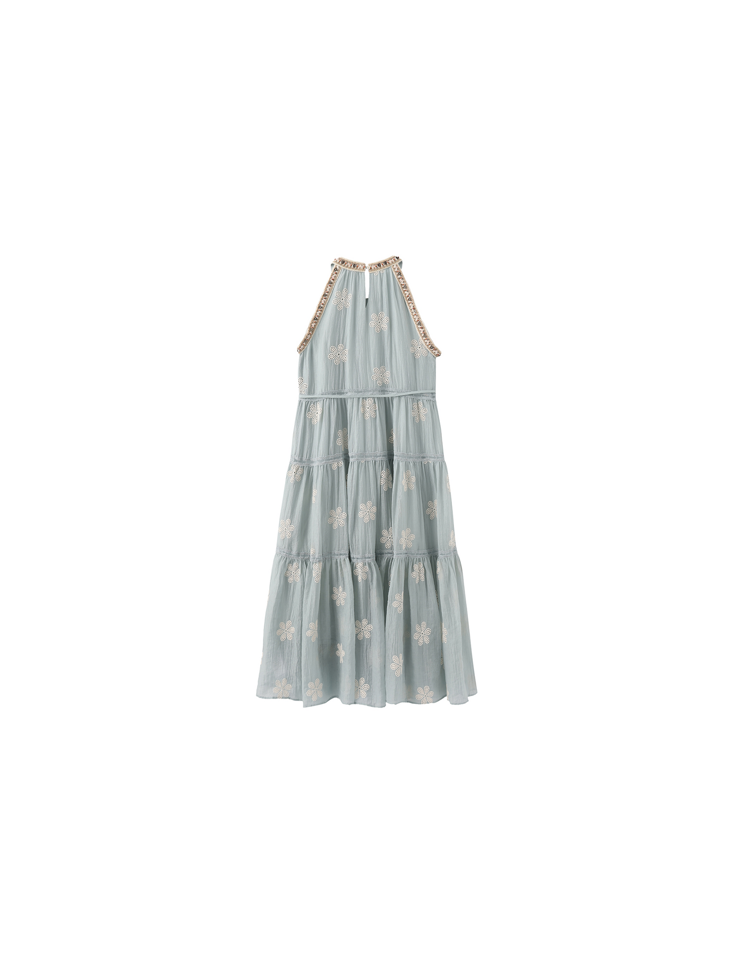 A-Line Halter Round-Neck Embroidered Maxi Dress