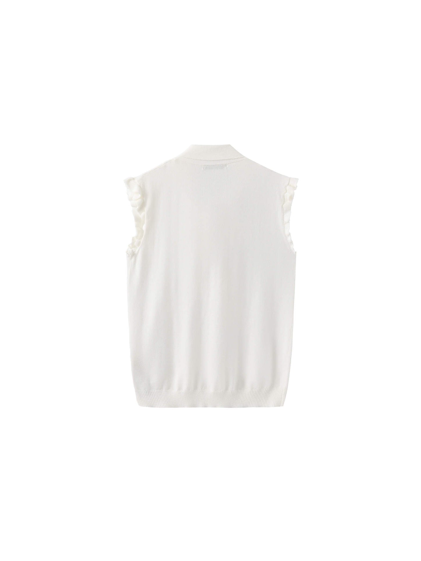 Ruffled Sleeve Sleeveless Knit Top with Attached Scarf