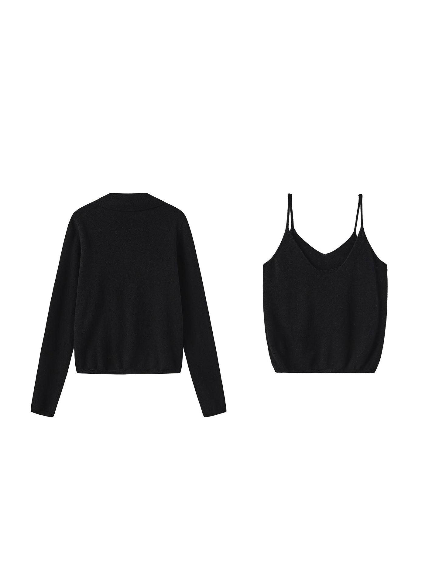 Zip-Up Collared Cropped Knit Cardigan & Vest Set