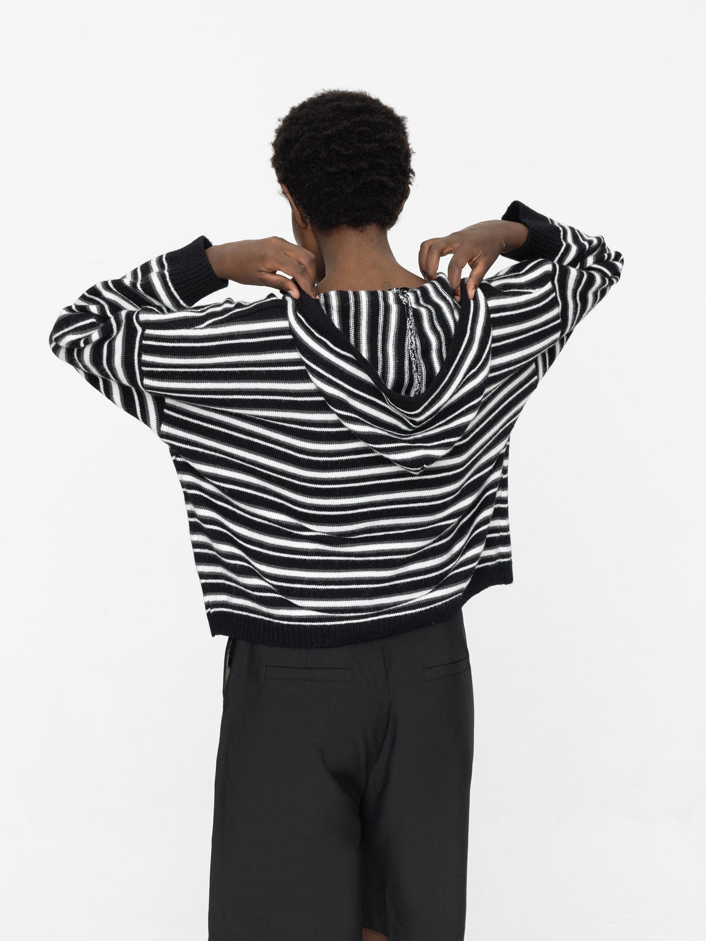 Striped Hood Knit Cardigan