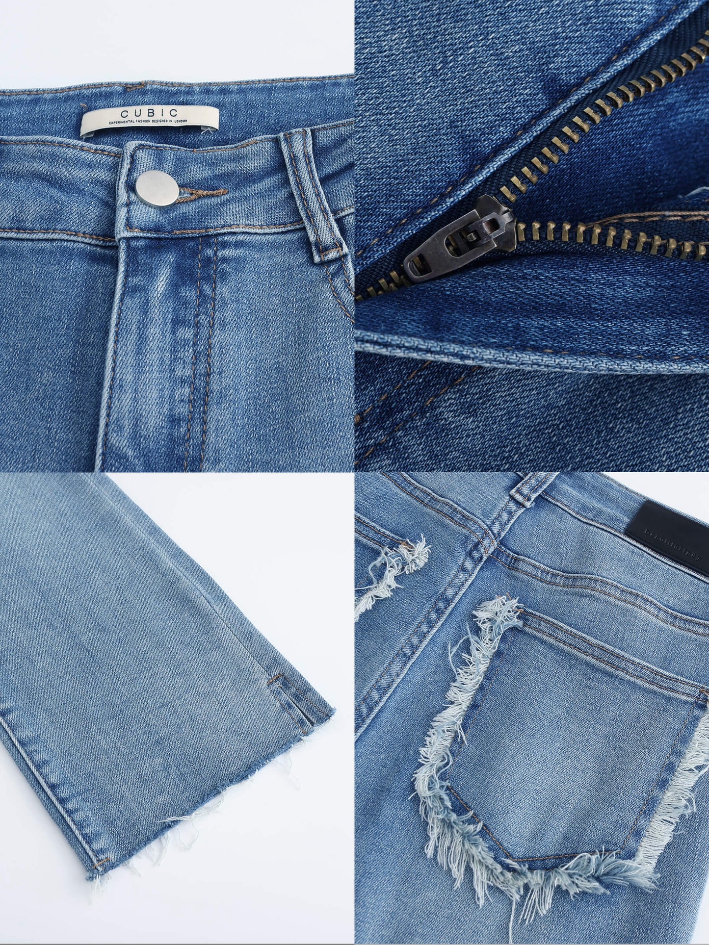 Side Slit Frayed Skinny Fit Jeans