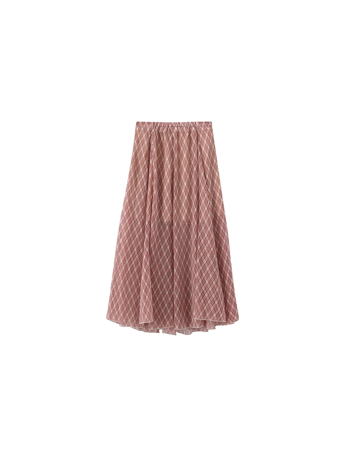 Asymmetrical Flowy Check Maxi Skirt-Red