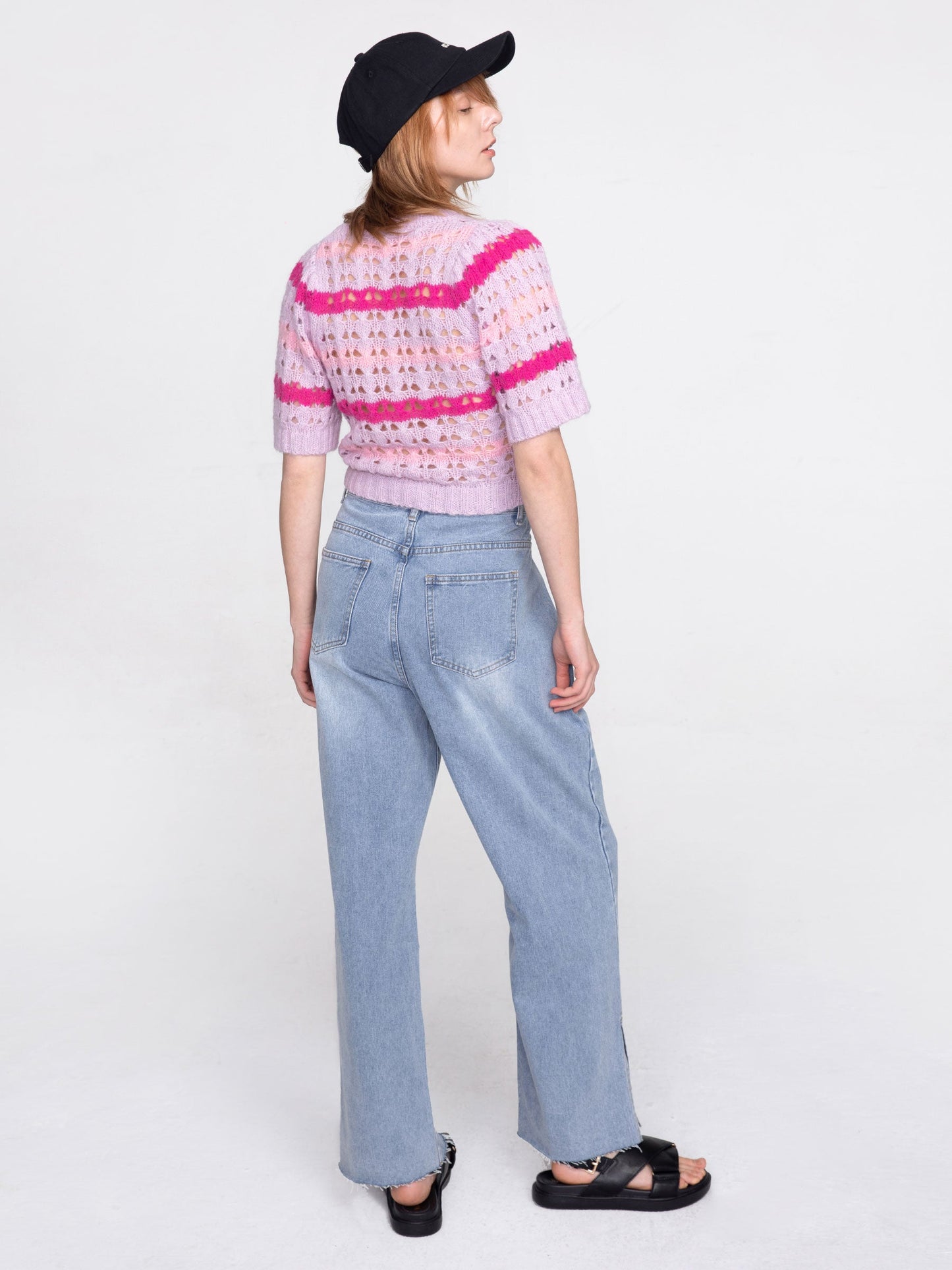 CUBIC Women's Striped Cropped Knit T-shirt