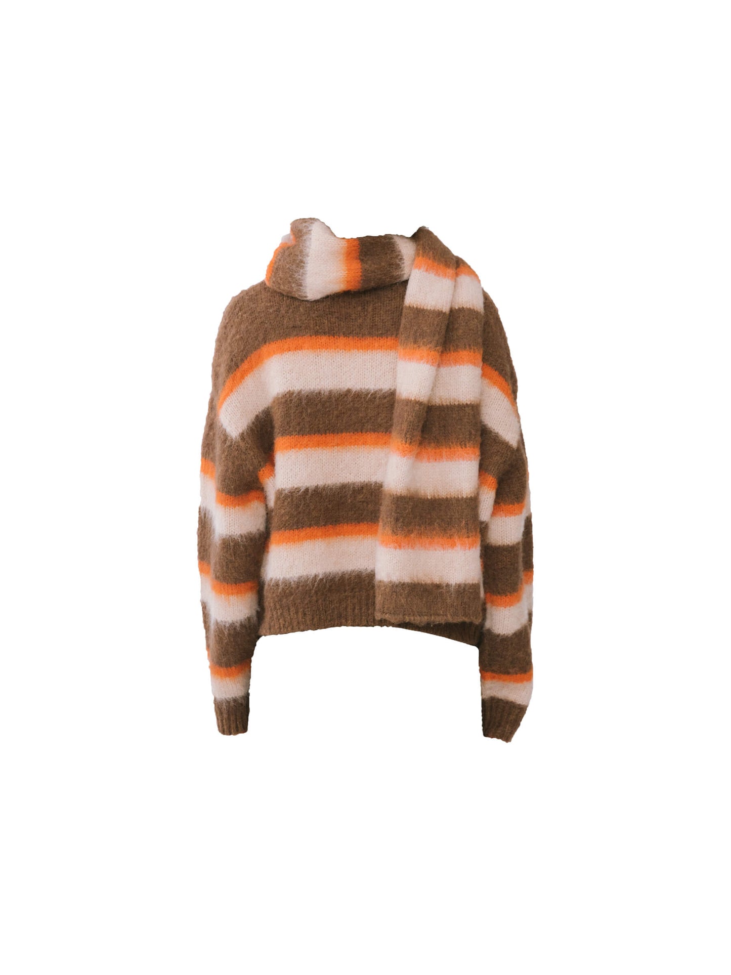 Striped Color Block Wool Knit Cardigan With Scarf