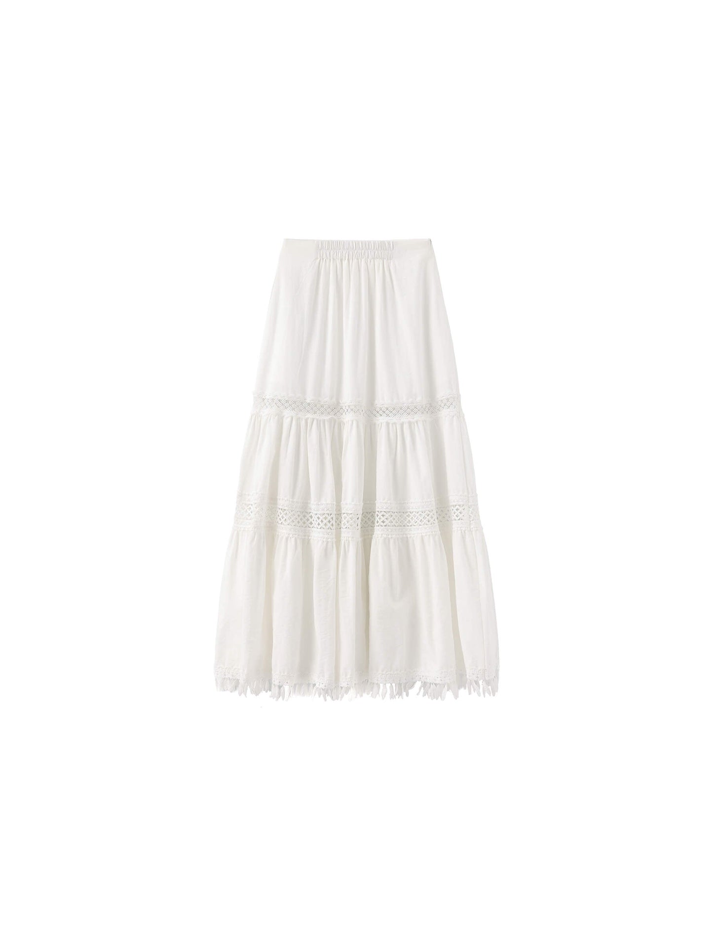 High-Waisted Hollow Out Tassel Trim Maxi Skirt