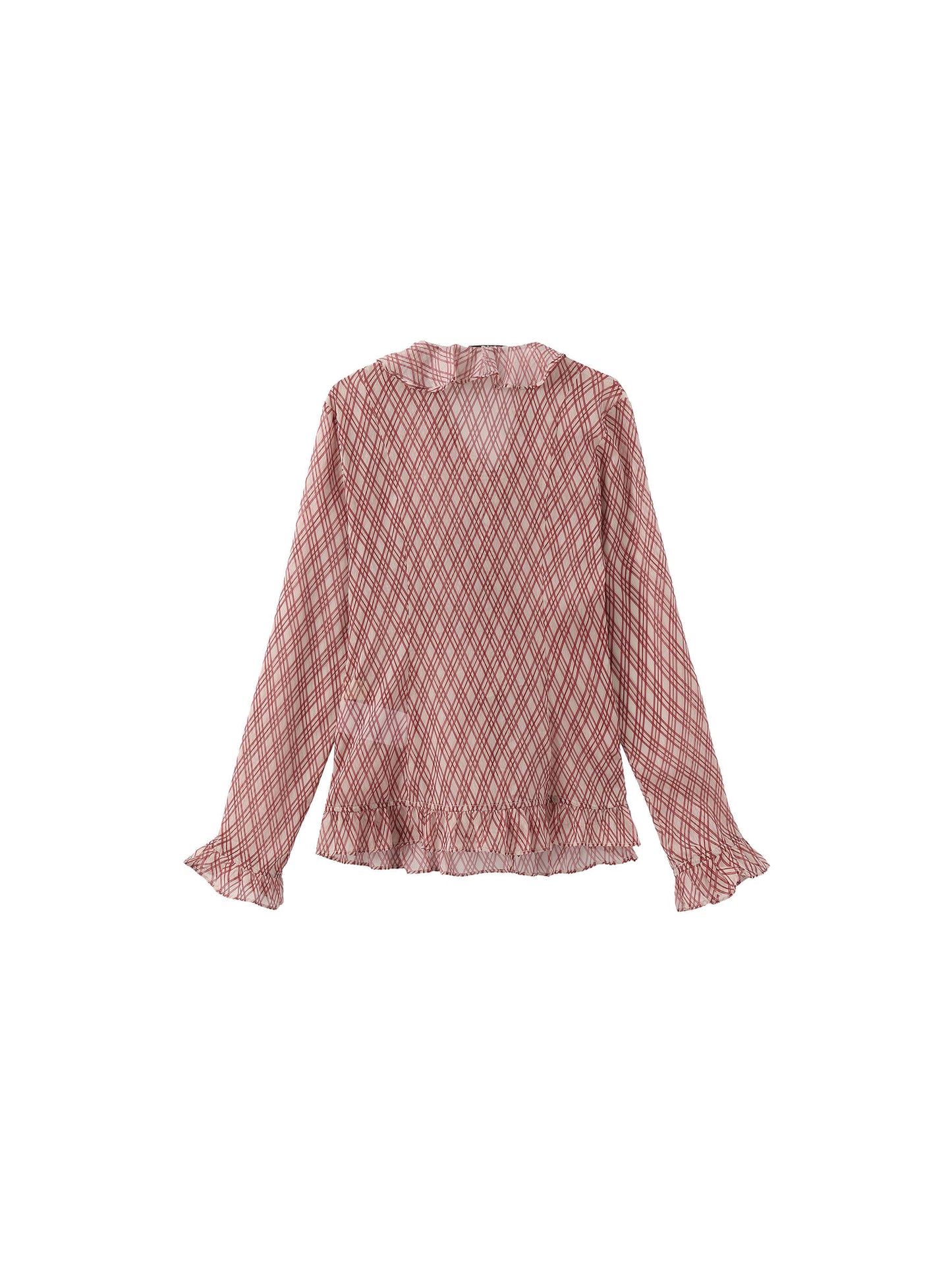 Semi-Sheer Ruffle Trim Check Shirt