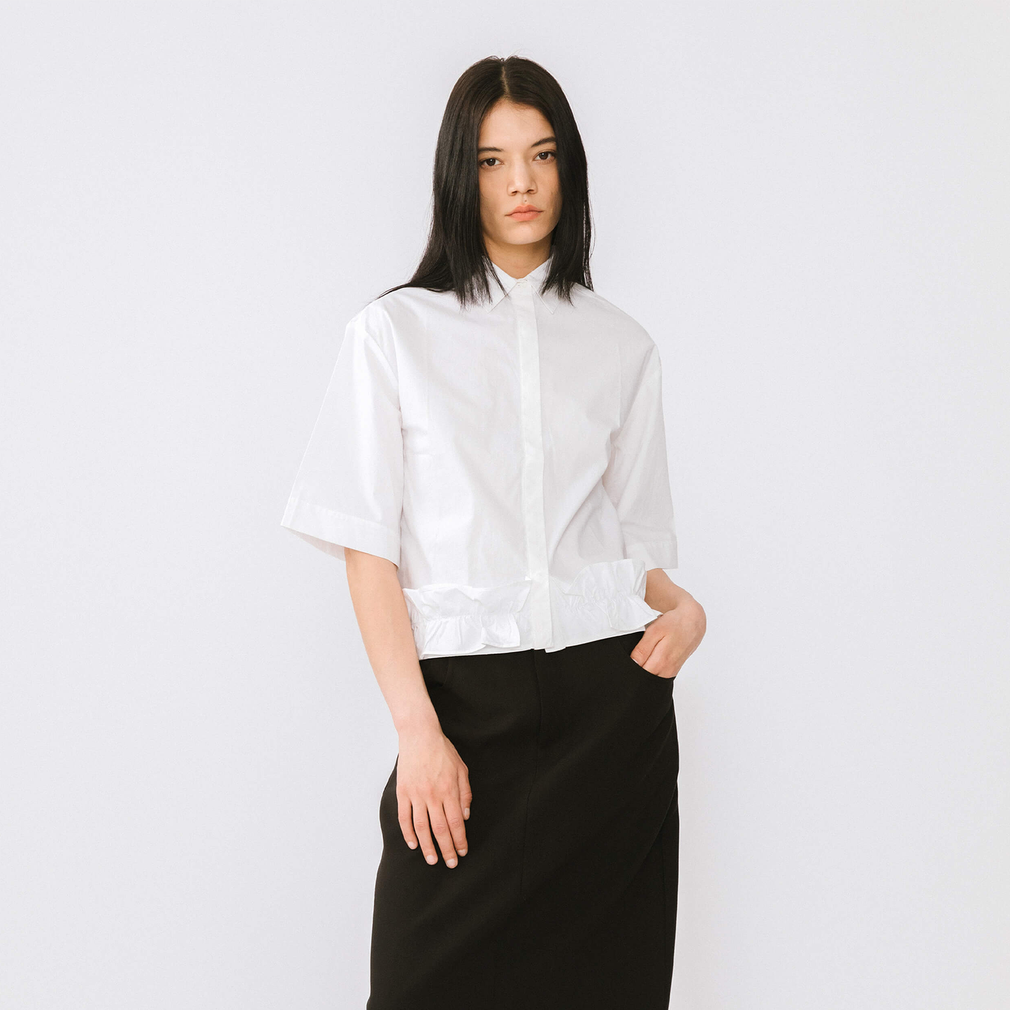Half Sleeve Shirt with Ruffled Hem