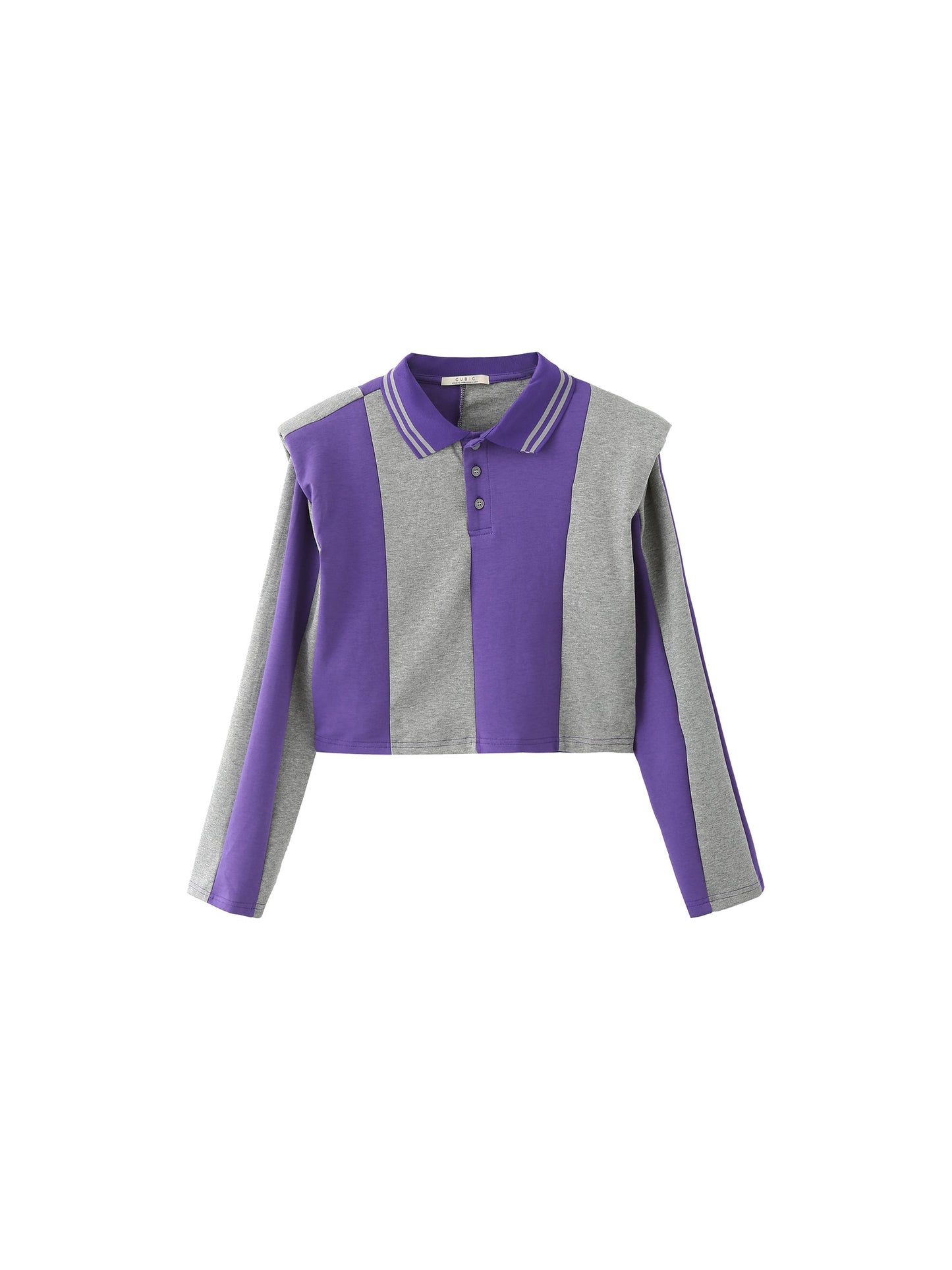 Striped Polo Top with Oversized Shoulders