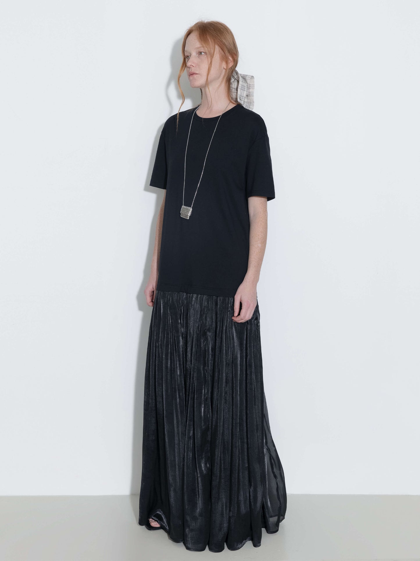 Oversized Round Neck Short Sleeve Pleated Dress