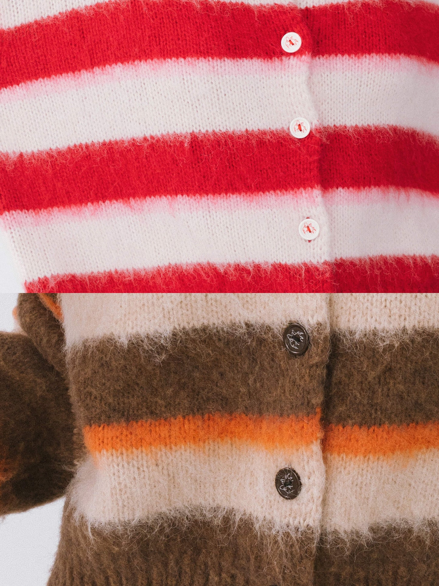 Striped Color Block Wool Knit Cardigan With Scarf