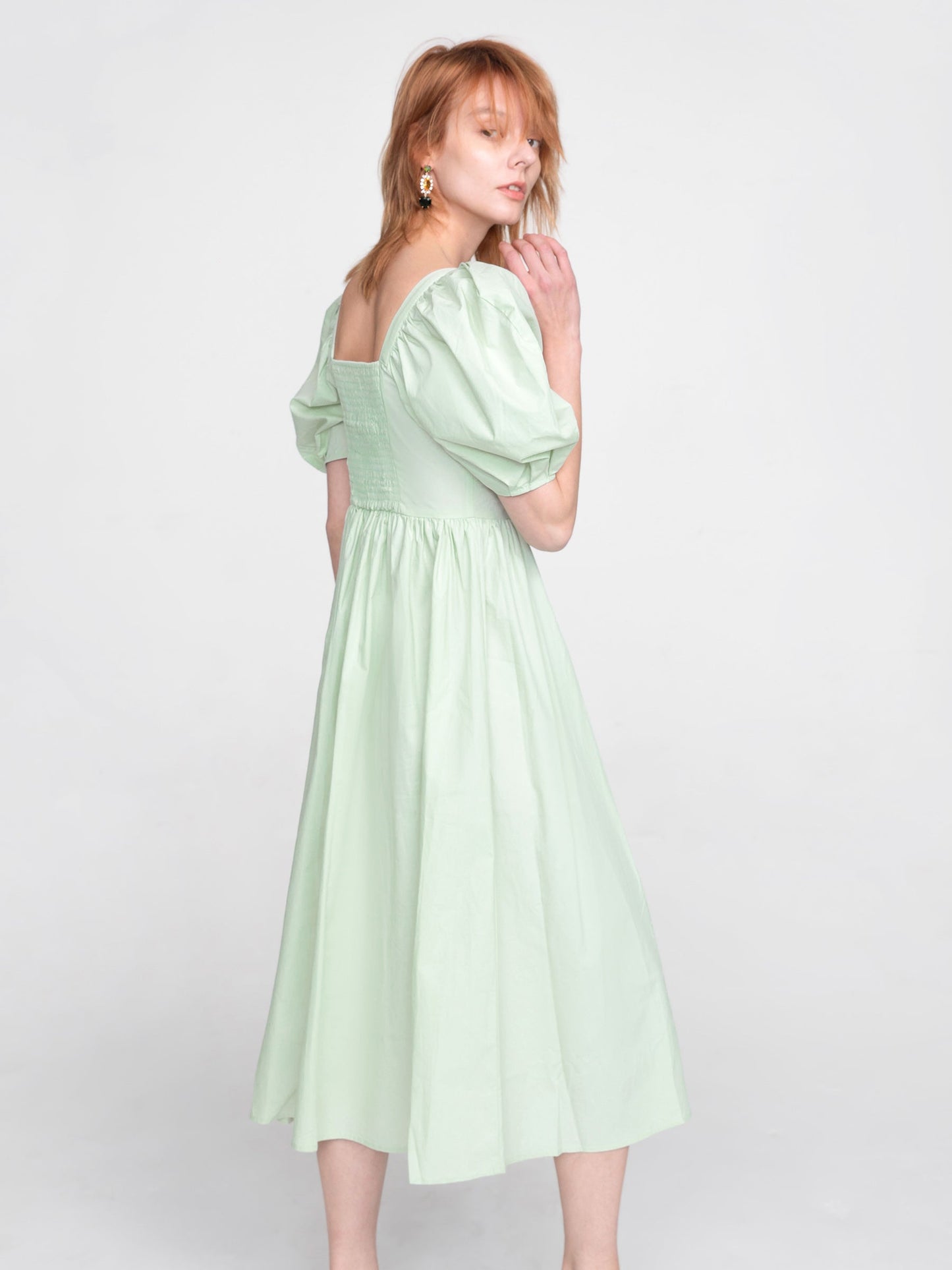 CUBIC Women's French Retro Bubble Sleeve Midi Dress
