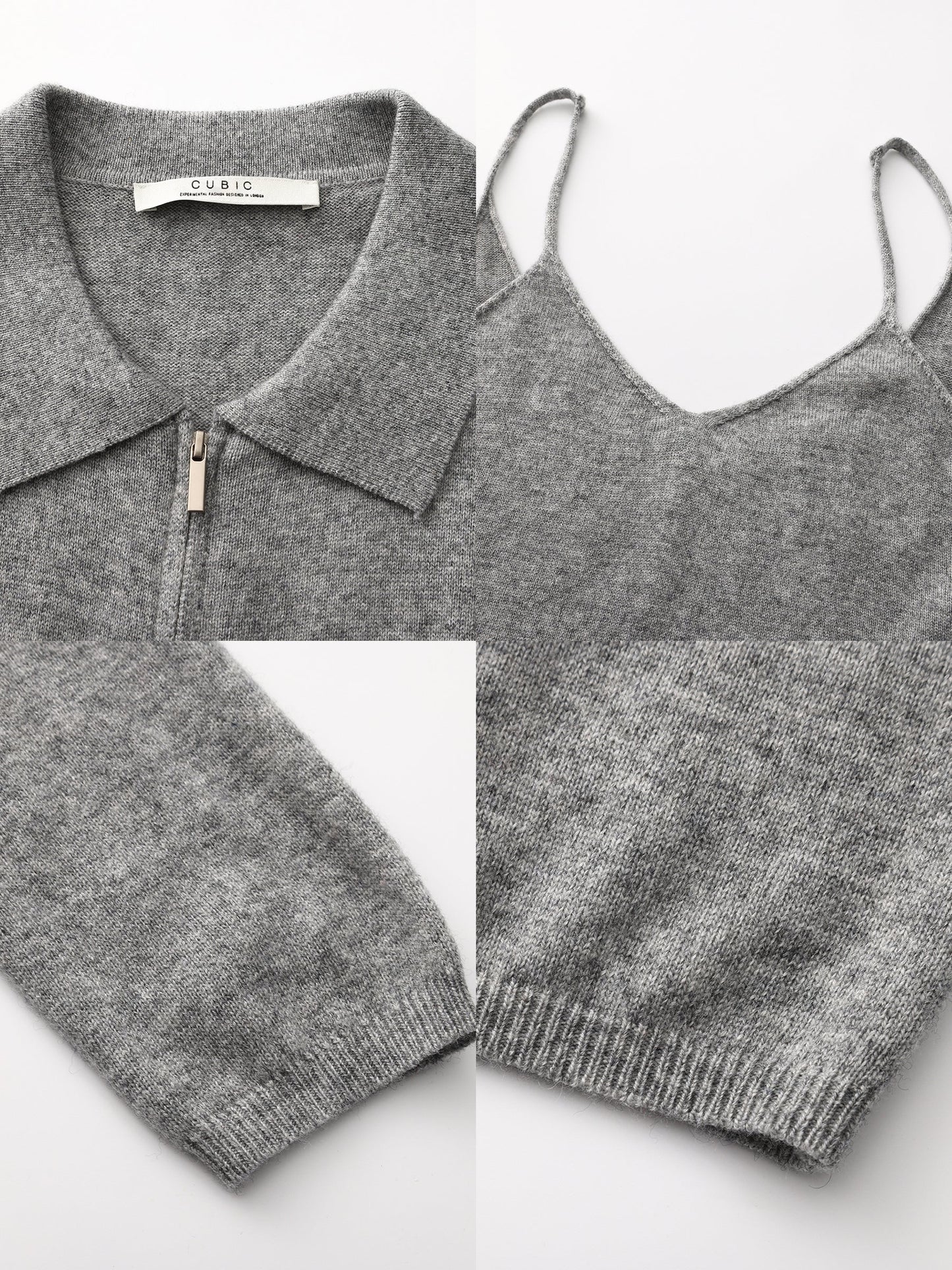 Zip-Up Collared Cropped Knit Cardigan & Vest Set