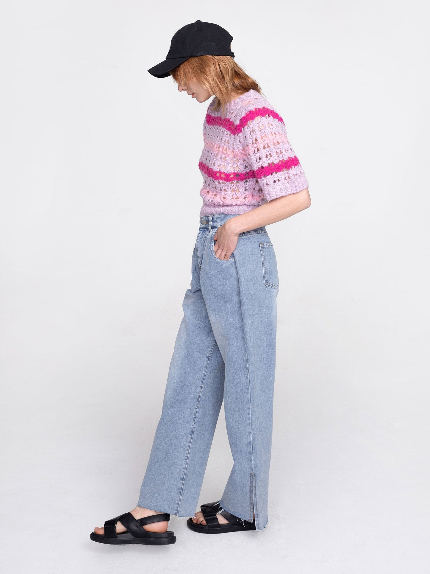 CUBIC Women's Striped Cropped Knit T-shirt
