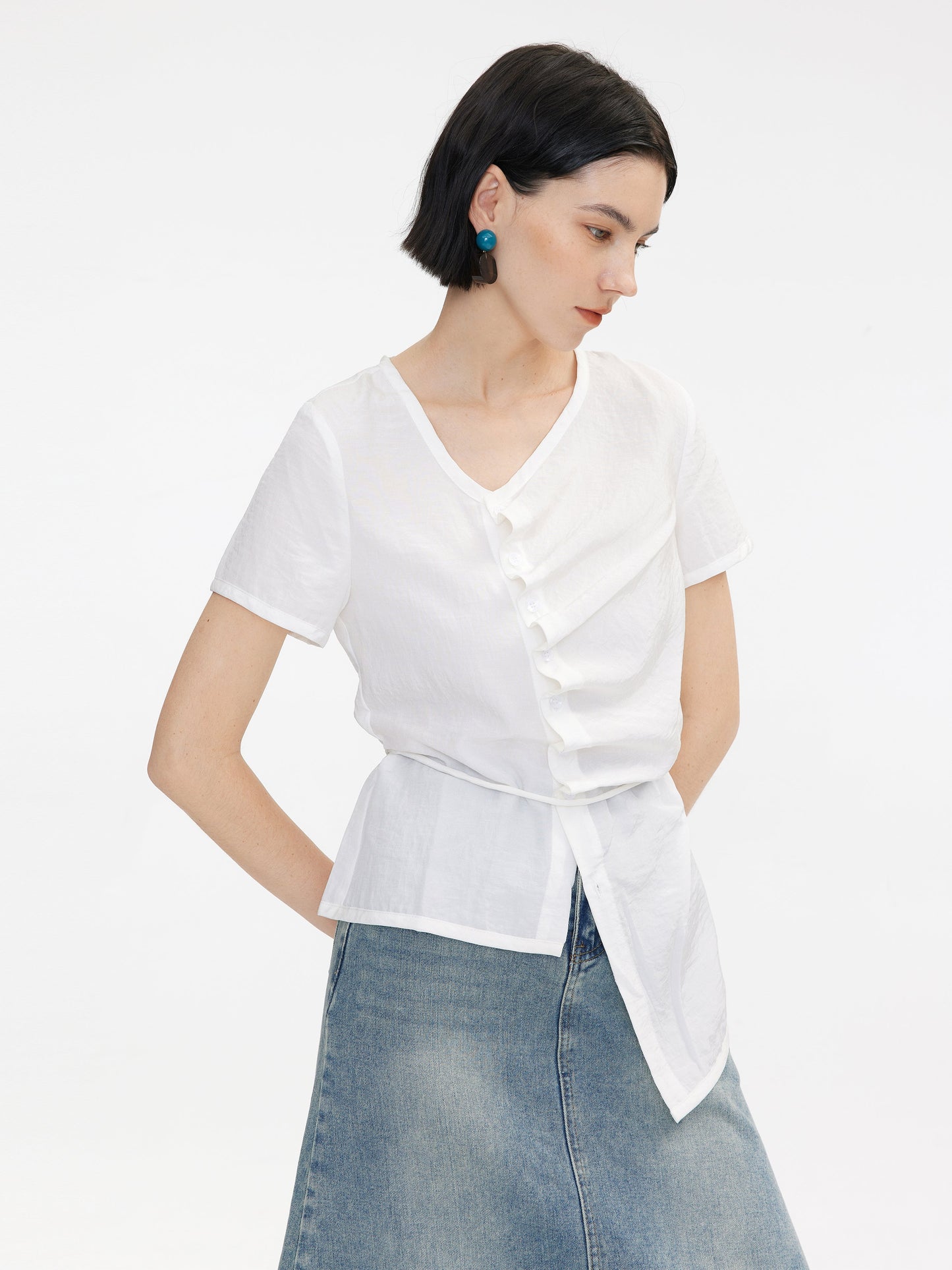 Asymmetric Button Down T-Shirt