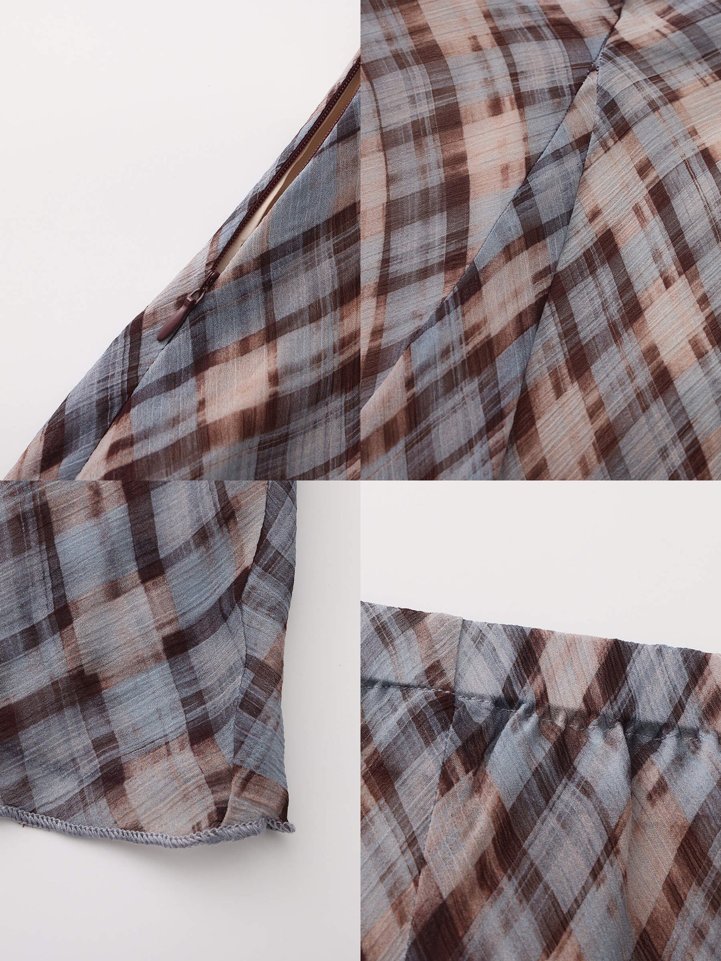 Asymmetrical Flowy Check Maxi Skirt-Blue