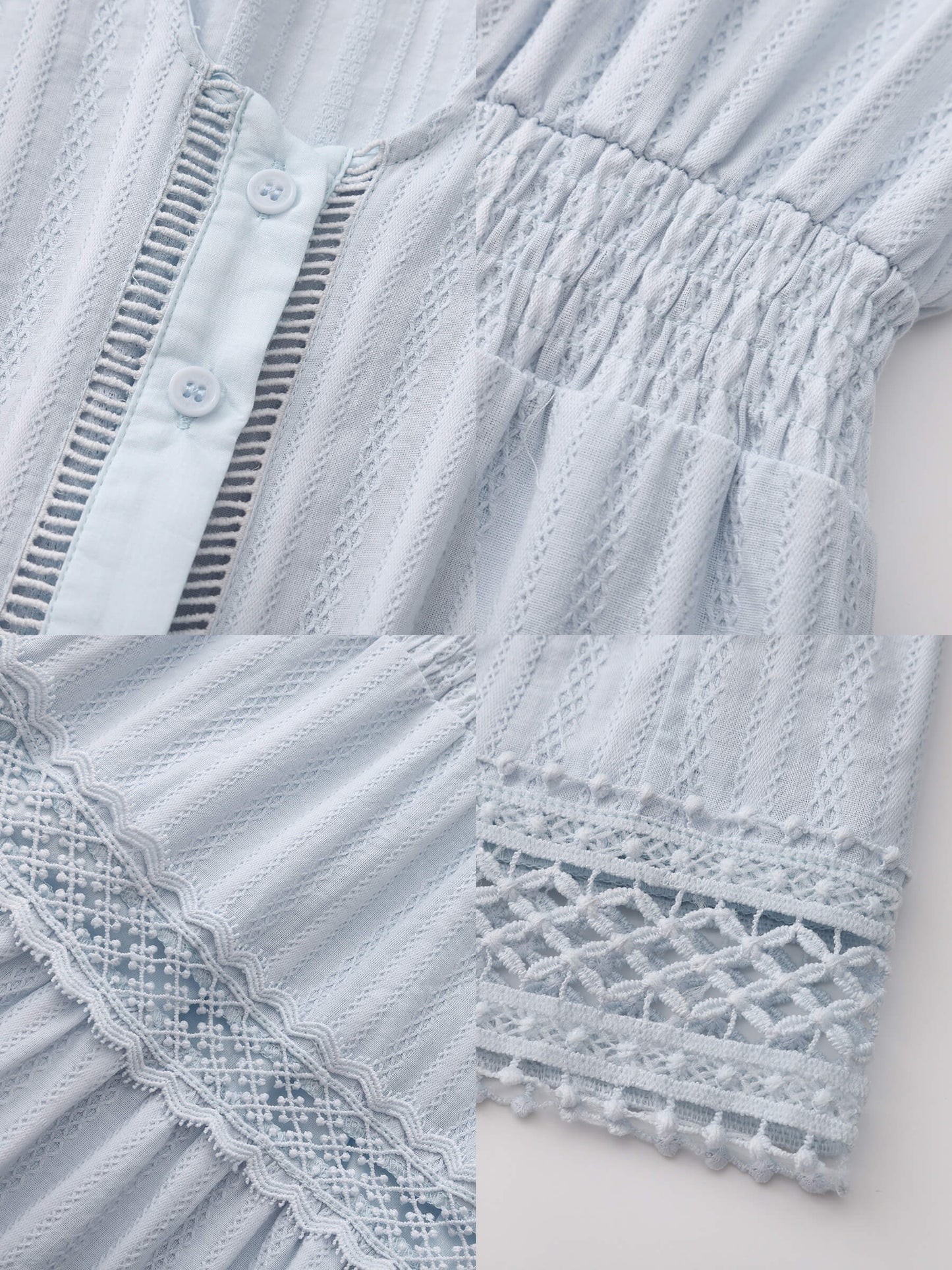 100% Cotton Lace Hollow V-Neck Waist-Cinched Maxi Dress