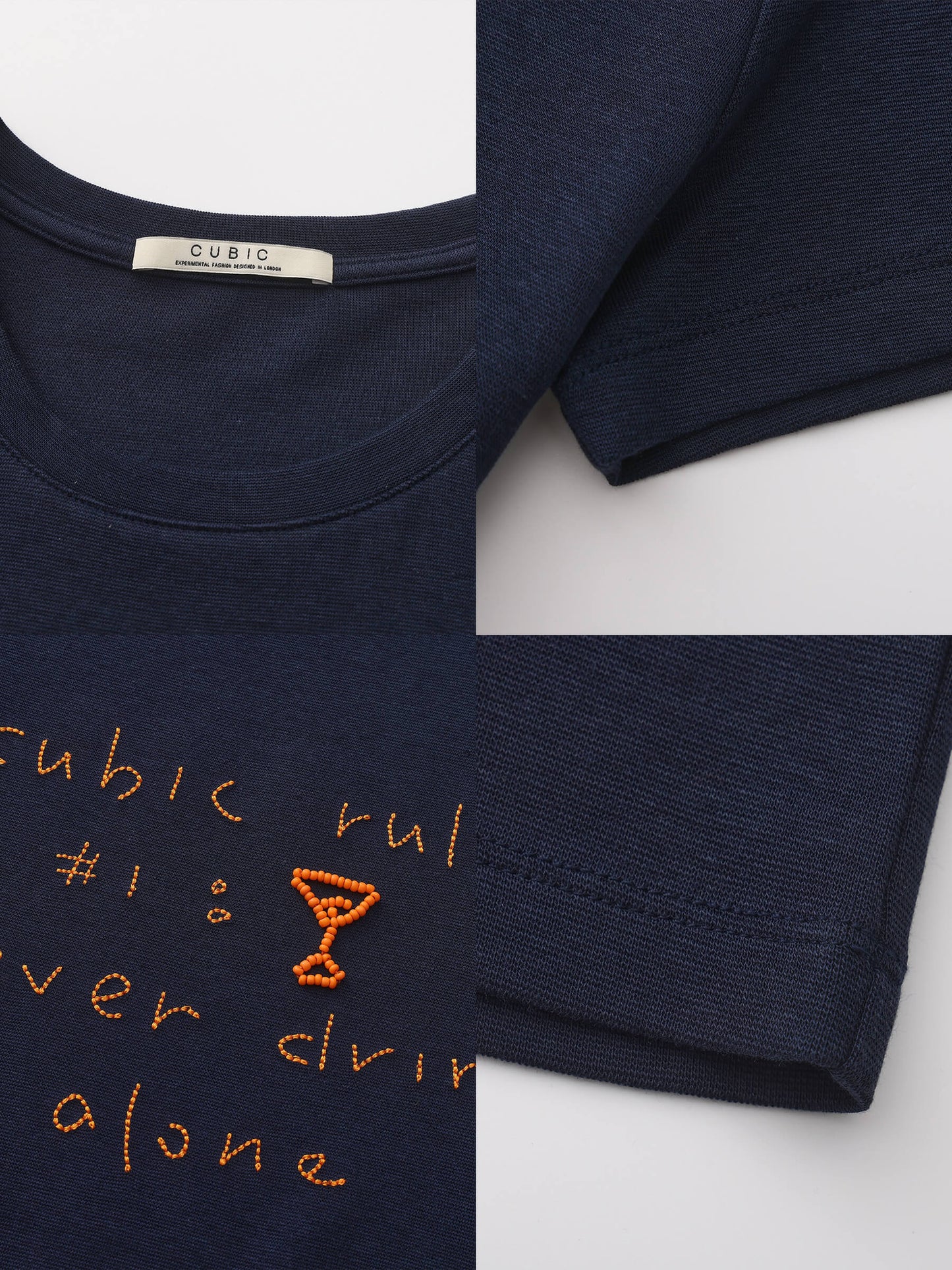 Cropped Letter Embroidered T-shirt