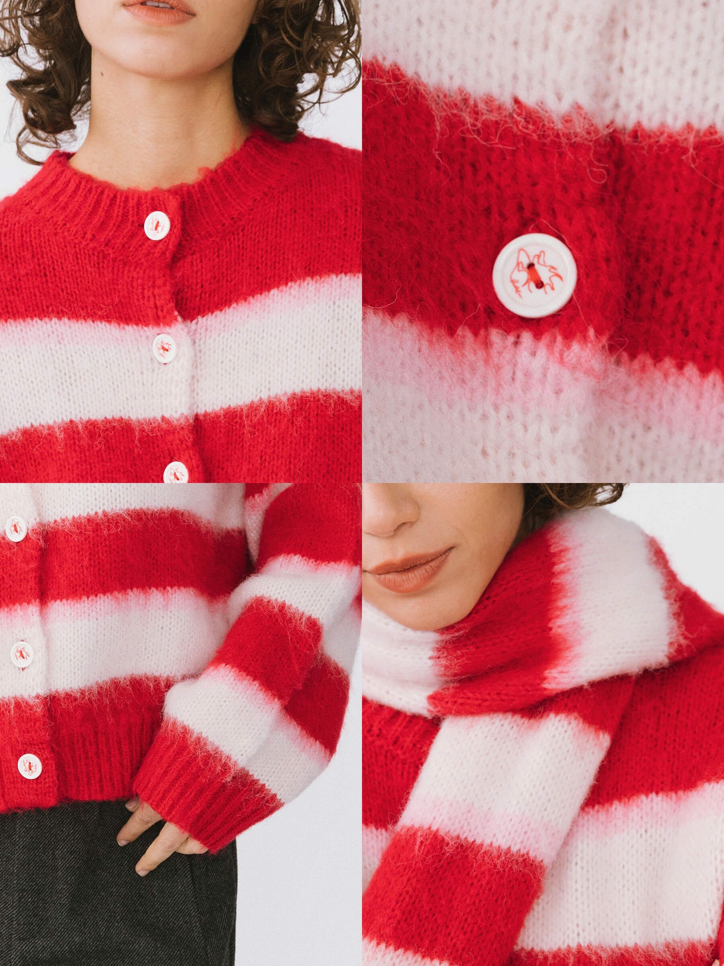 Striped Color Block Wool Knit Cardigan With Scarf