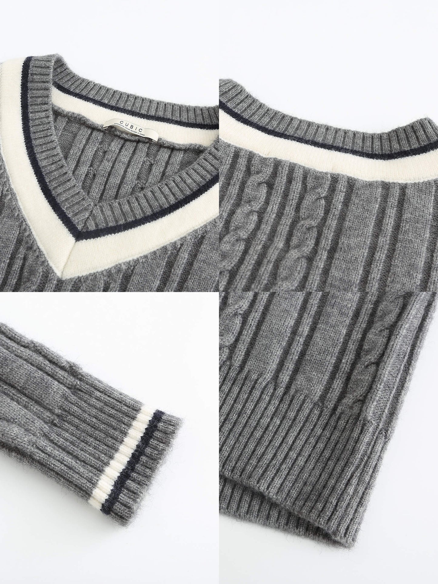 Preppy V-Neck Cable Knit Sweater