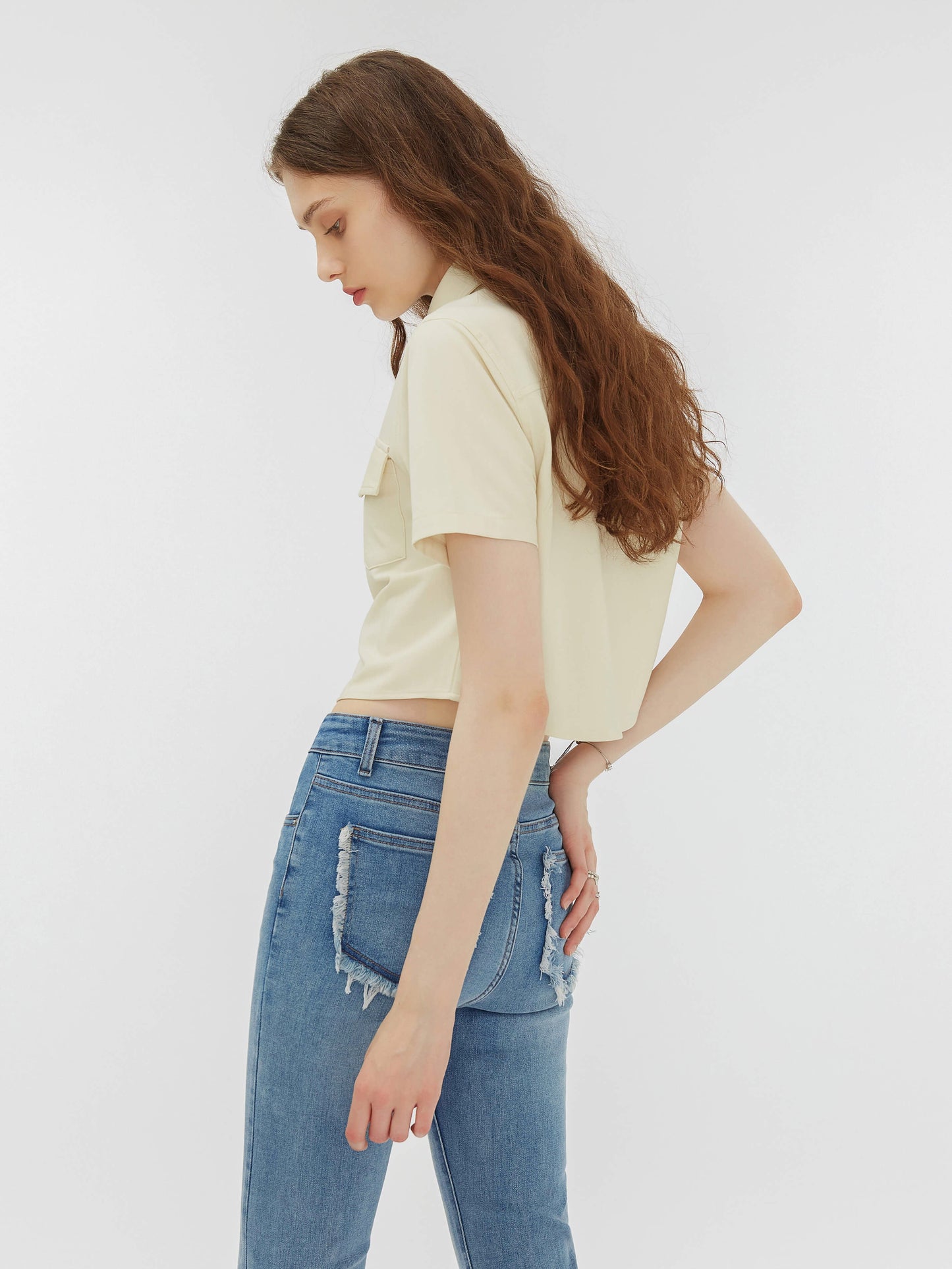 Side Slit Frayed Skinny Fit Jeans