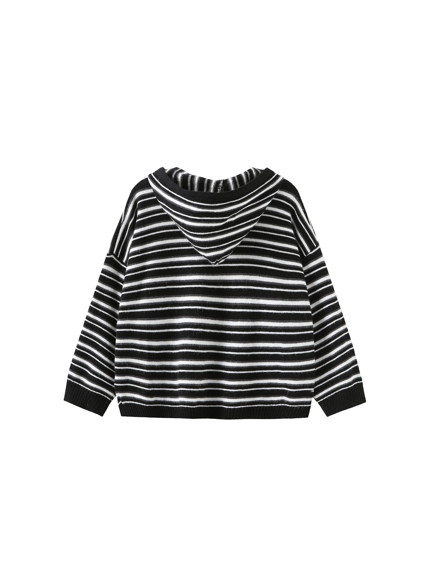 Striped Hood Knit Cardigan