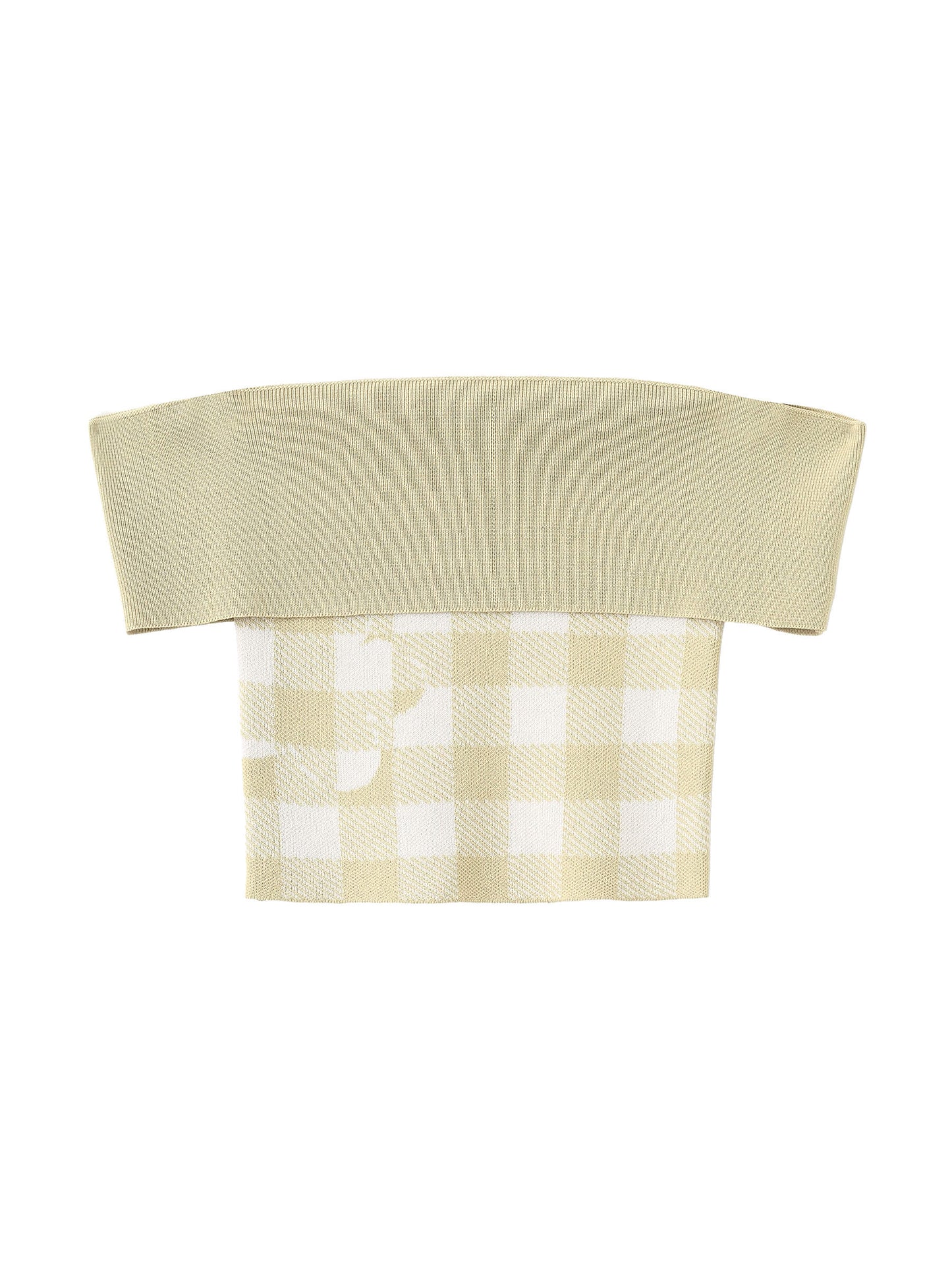 Off-Shoulder Checkered Knit Cami Top