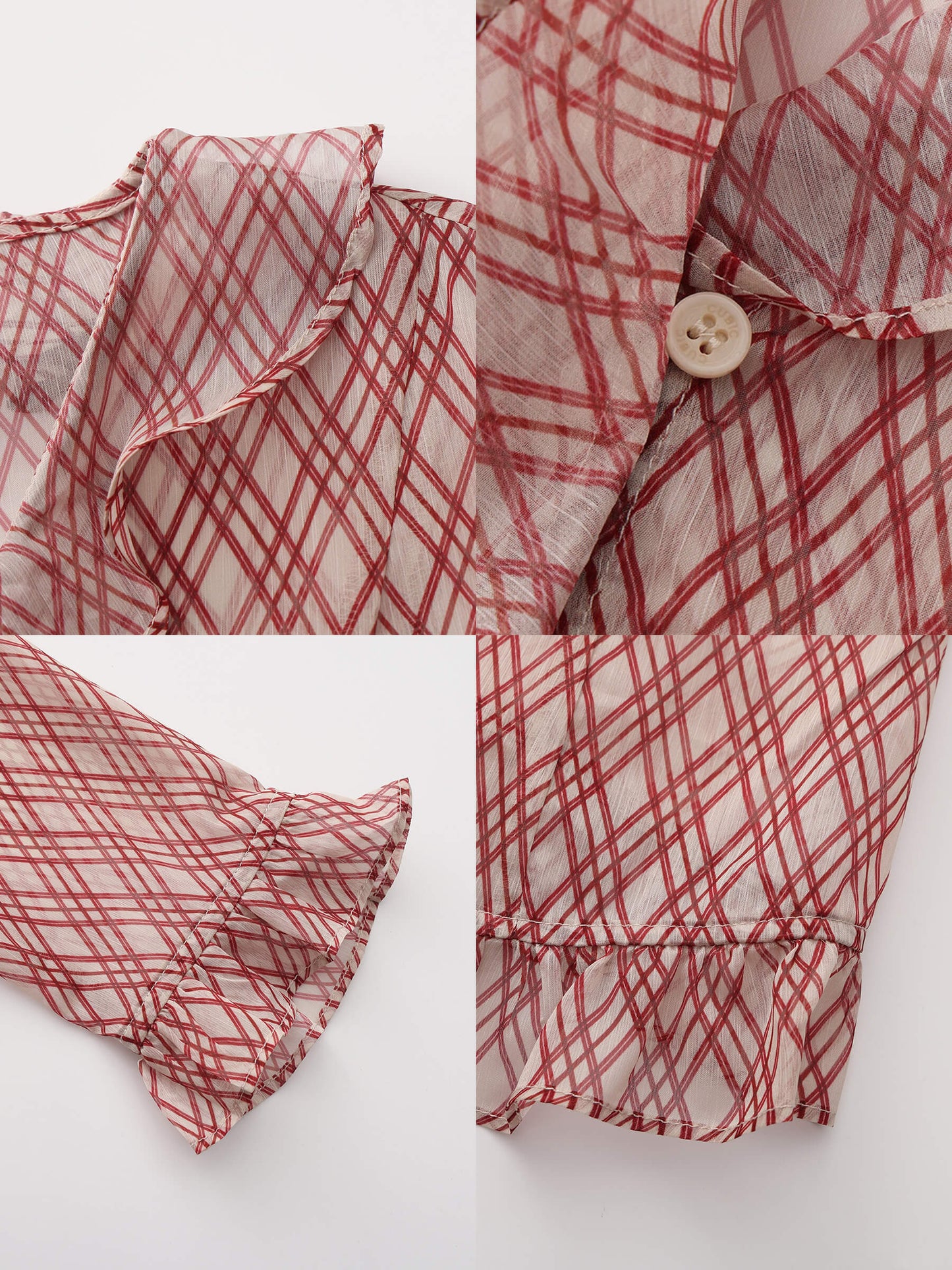 Semi-Sheer Ruffle Trim Check Shirt
