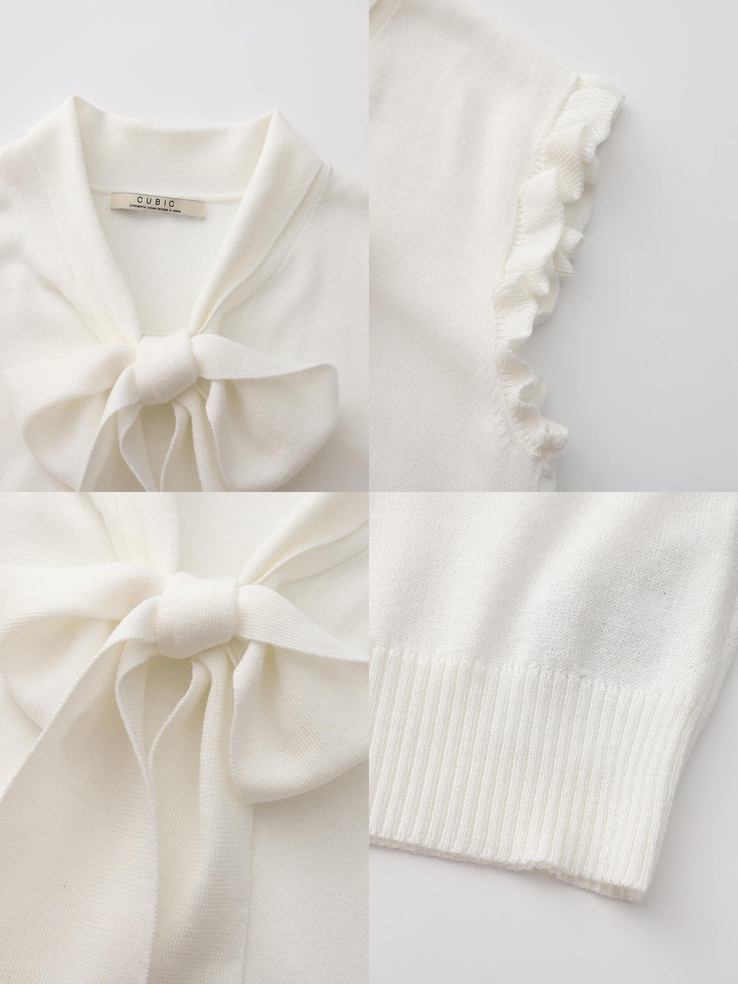 Ruffled Sleeve Sleeveless Knit Top with Attached Scarf