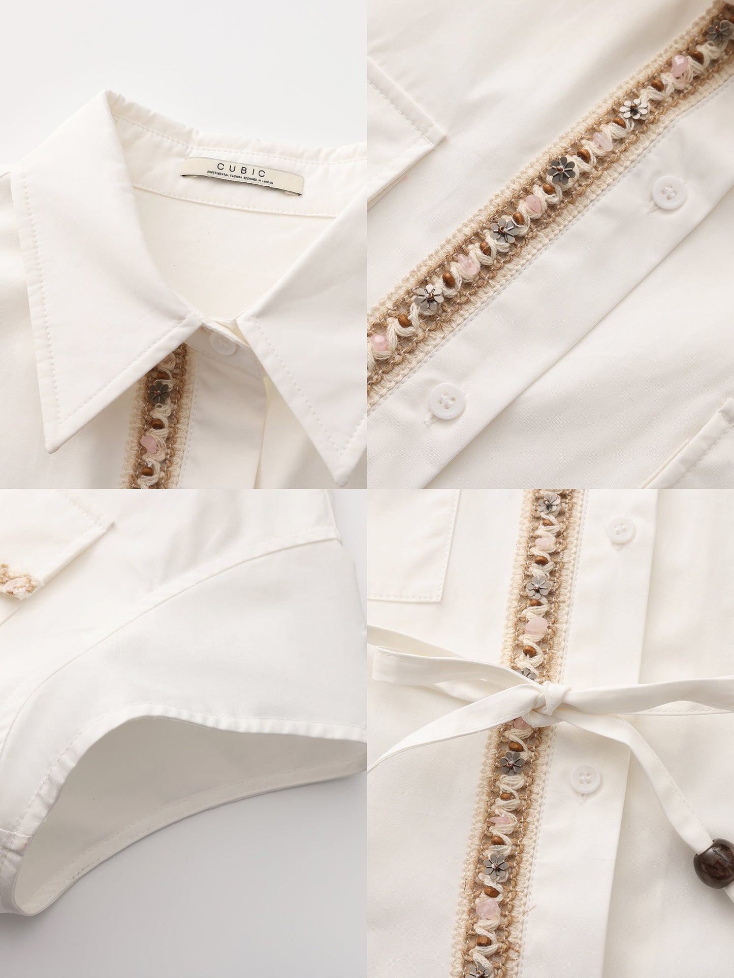 Beaded Placket Utility Short-Sleeve Shirt
