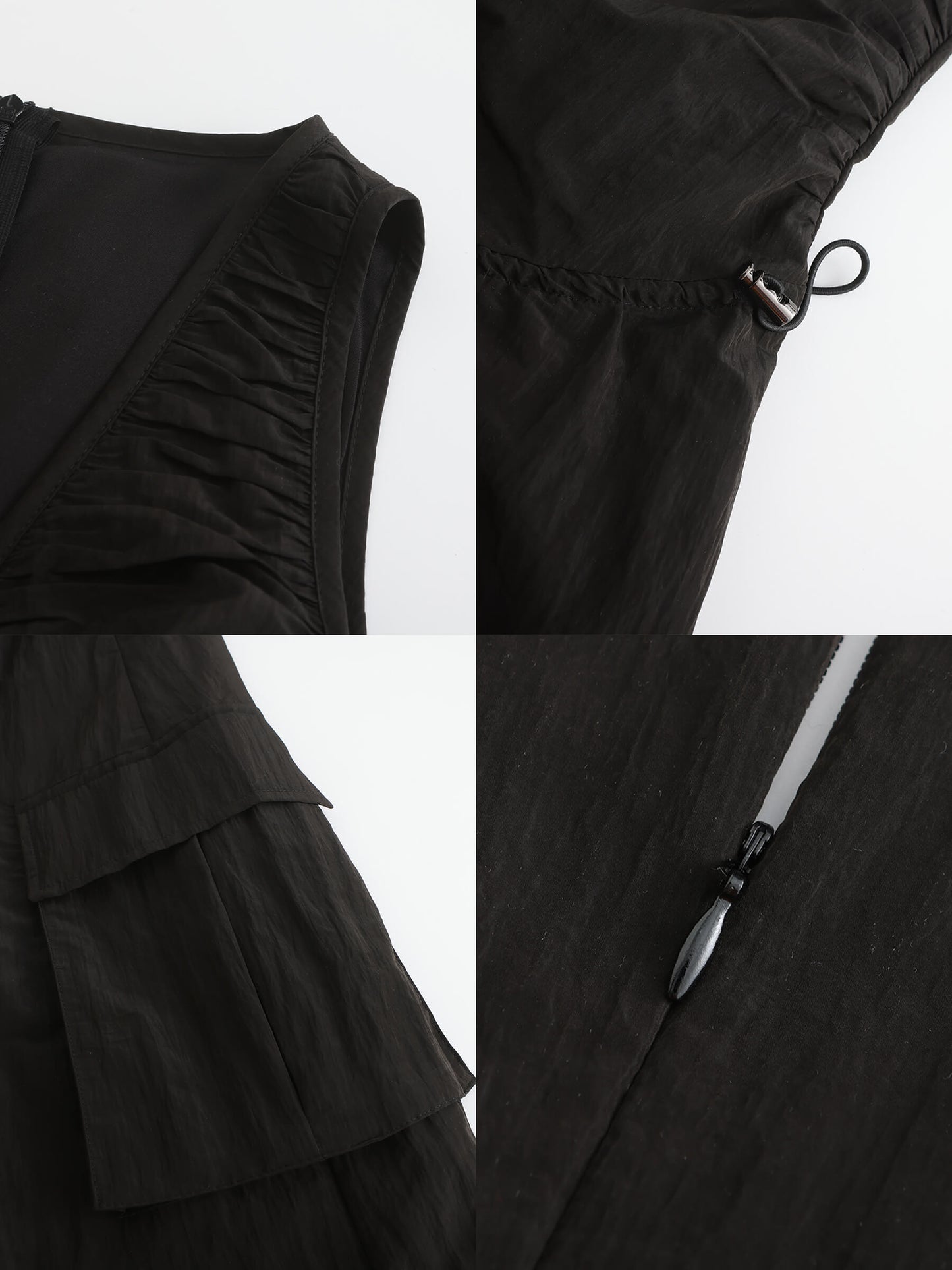 Drawstring Pleated V-Neck Sleeveless Dress