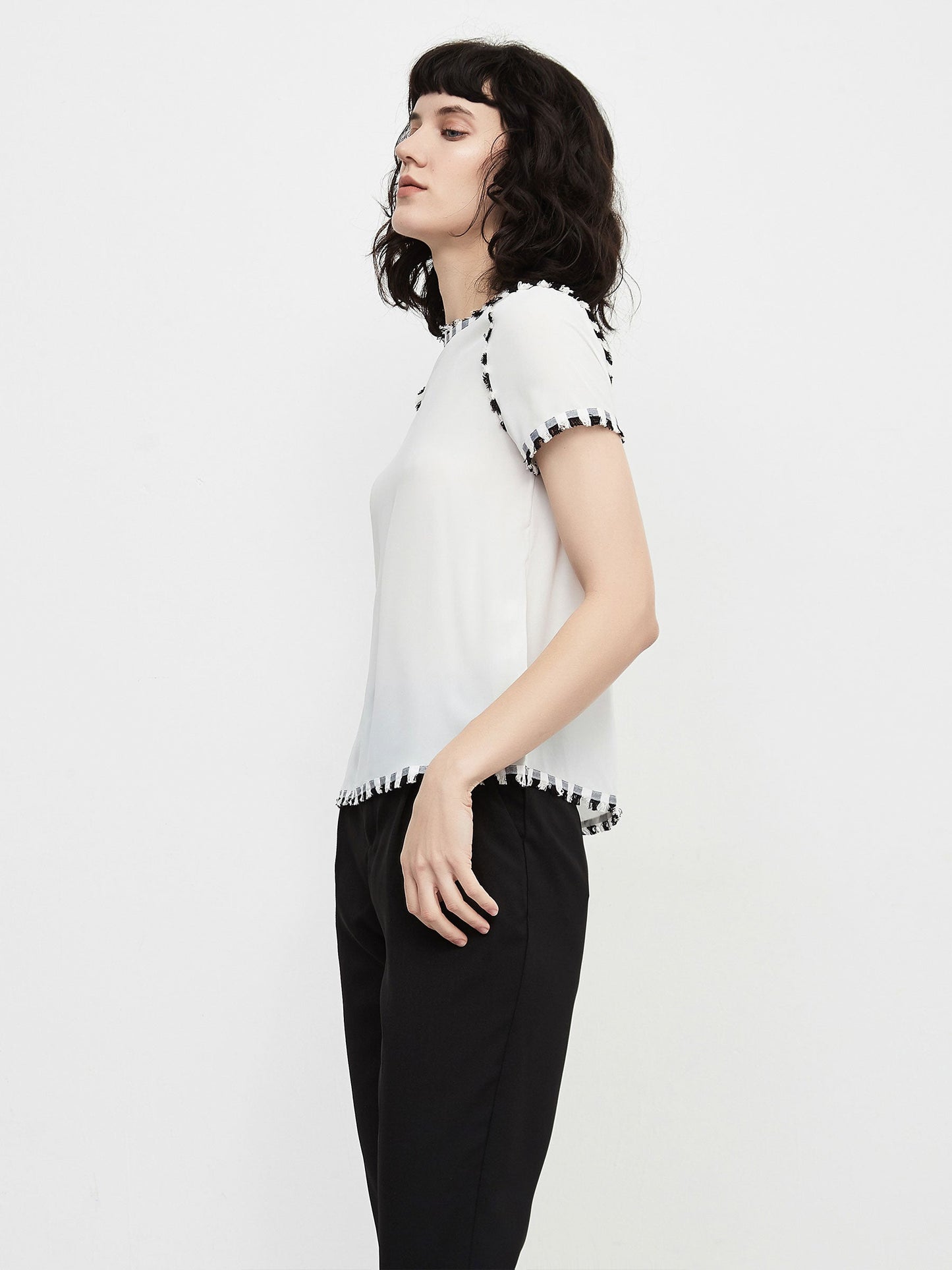 CUBIC Women's French Round Neck Chiffon Top