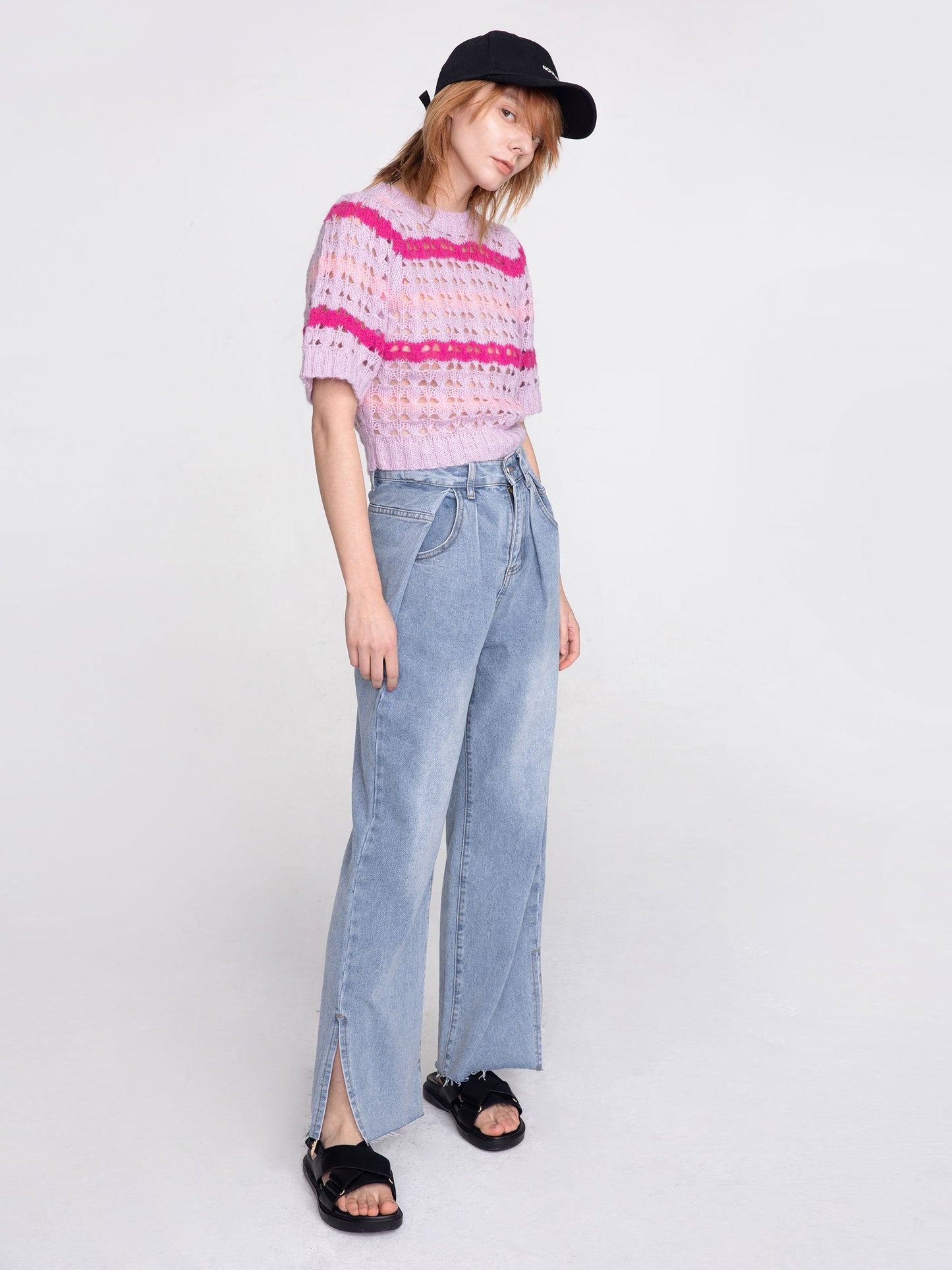 CUBIC Women's Striped Cropped Knit T-shirt