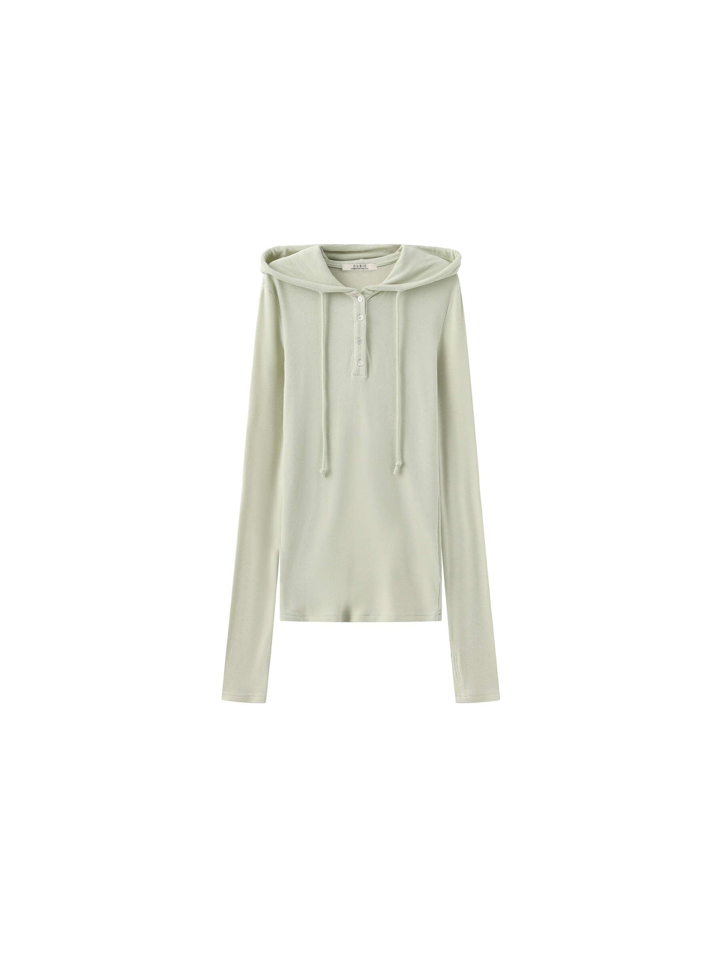 Slim-Fit Hooded V-Neck Long Sleeve Top
