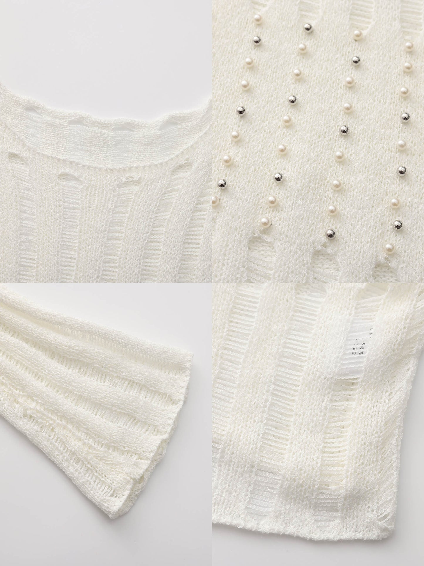 Beaded Hollow-Out Knit Top with Flare Sleeves